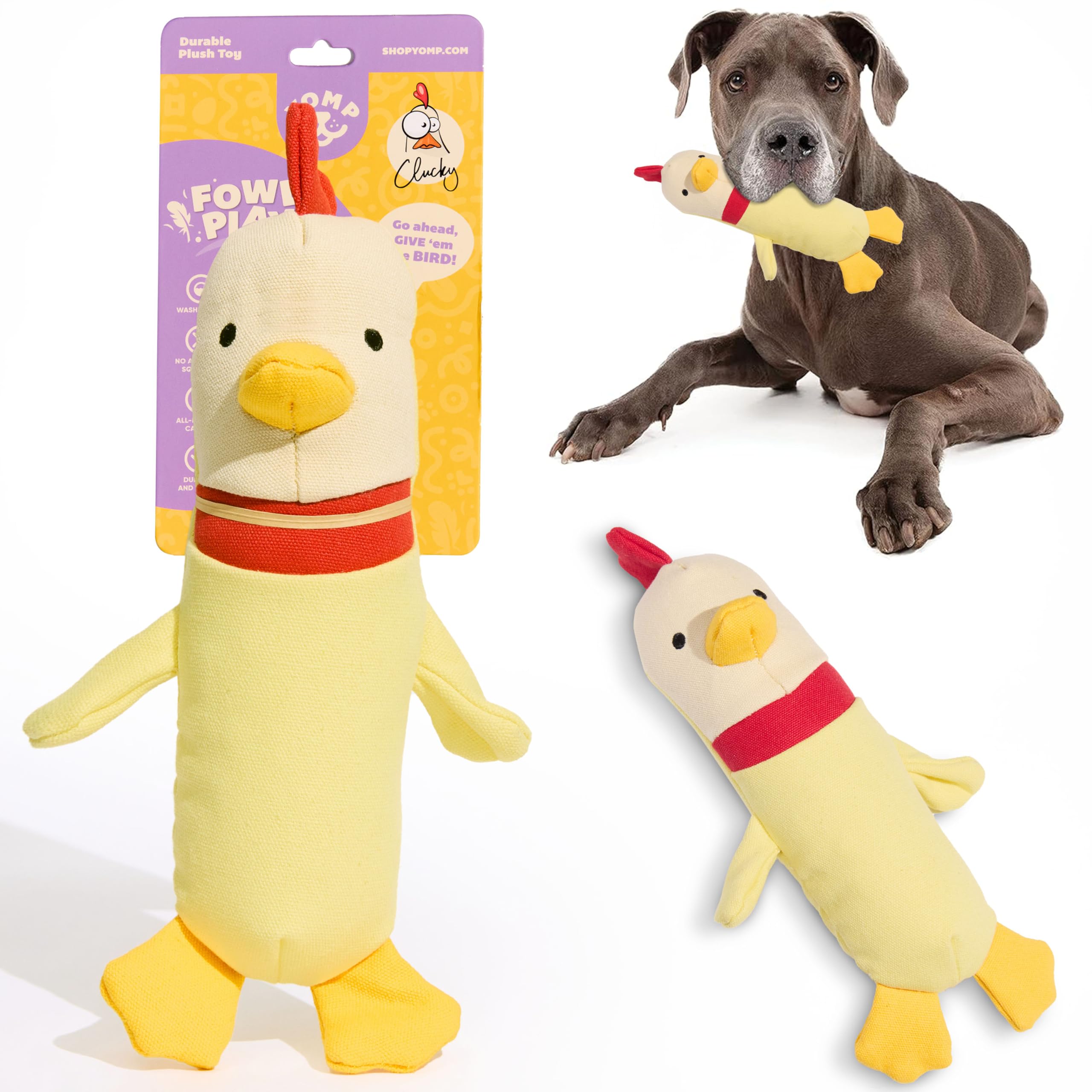 Yomp Chicken Dog Toy - Durable Stuffed, No Squeaker Dog Toys with Natural Canvas and Crinkle Paper - Interactive Stuffed Animal 