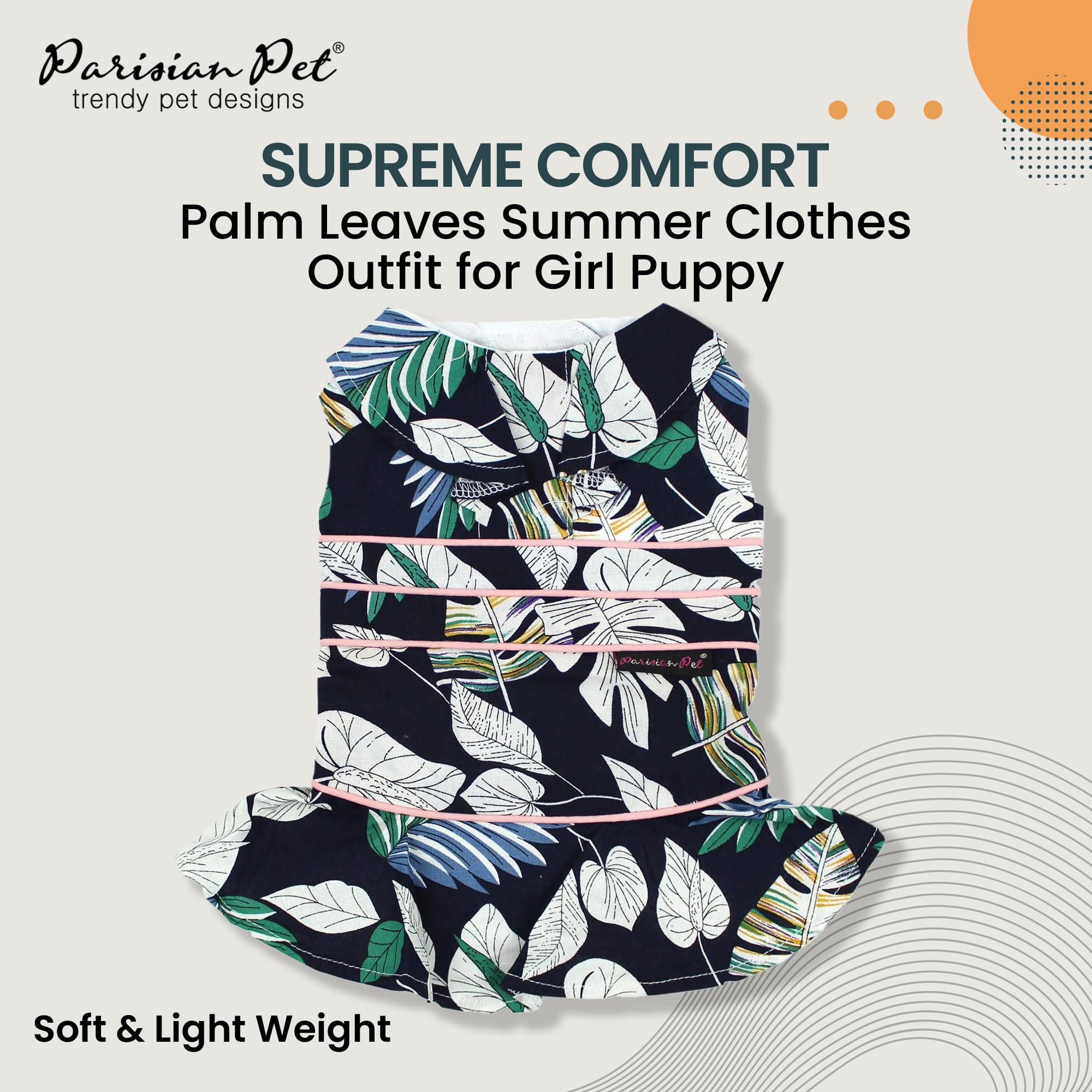 Parisian Pet Palm Leaves Summer Dress - Magic Strap Closure Dog Beach Outfit - Lightweight And Breathable Dresses For Large Dogs