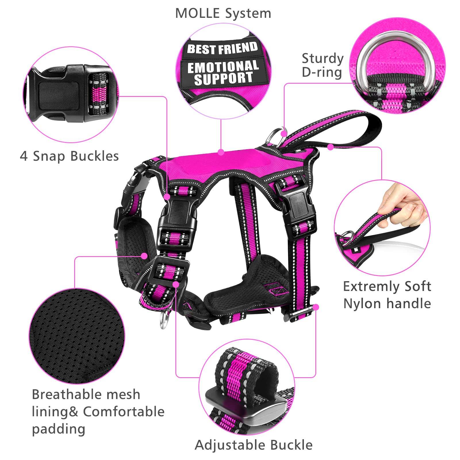 Winsee Pet Harness Collar And Leash Set, All-In-One Reflective Dog Harness No Pull With Adjustable Buckles For Puppies, Small, Medium, Large, And Extra-Large Dogs (Large, Rosy)