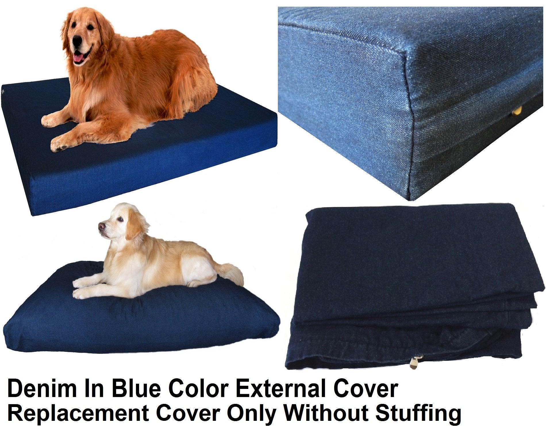 Dogbed4less Extra Large Denim Dog Bed Cover - 47"x29"x4" Navy Blue Replacement Duvet Cover