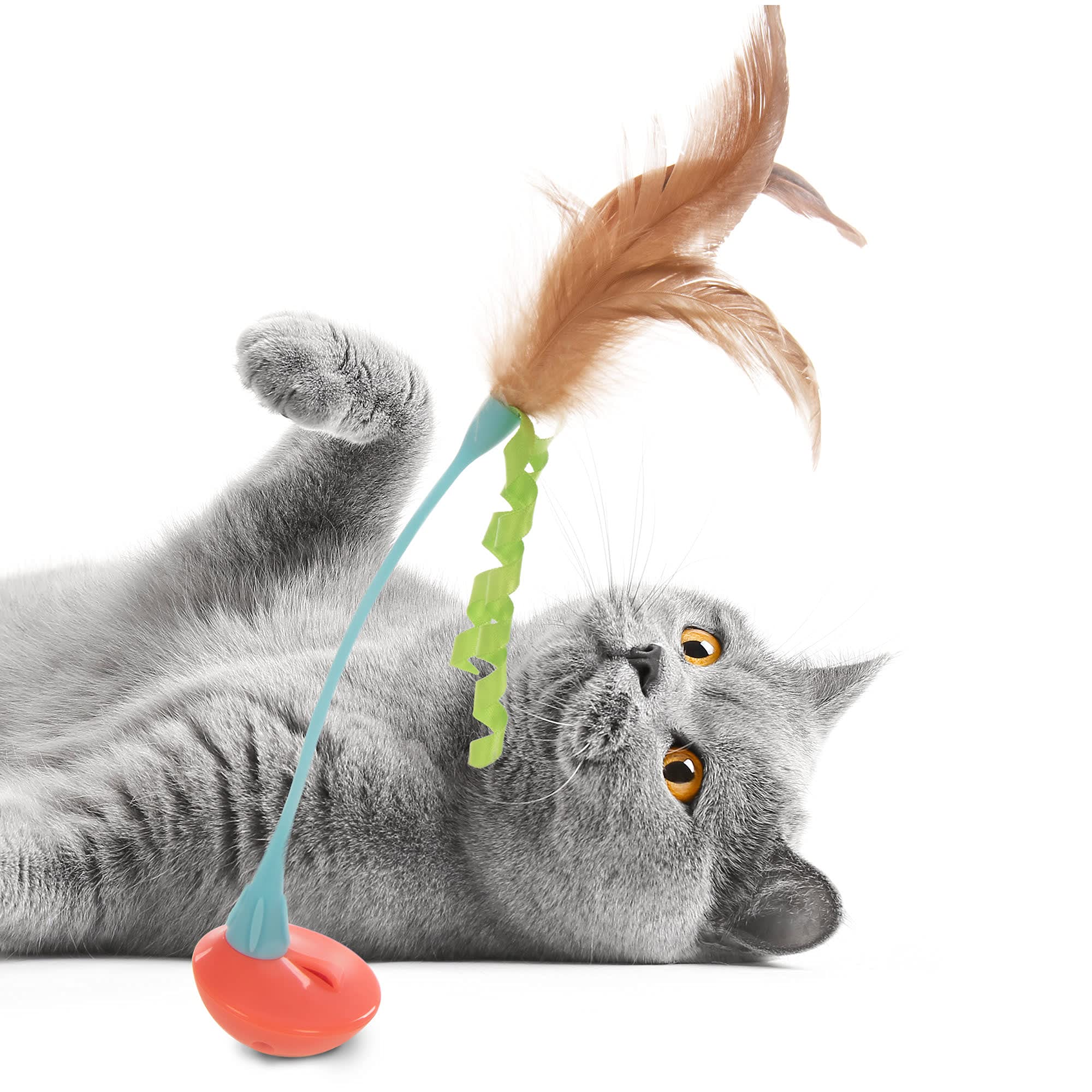 Petlinks Tippy Teaser Cat Toy - Self Righting Rocking Feather, Blue/Orange, One Size, Plastic, Model 42009