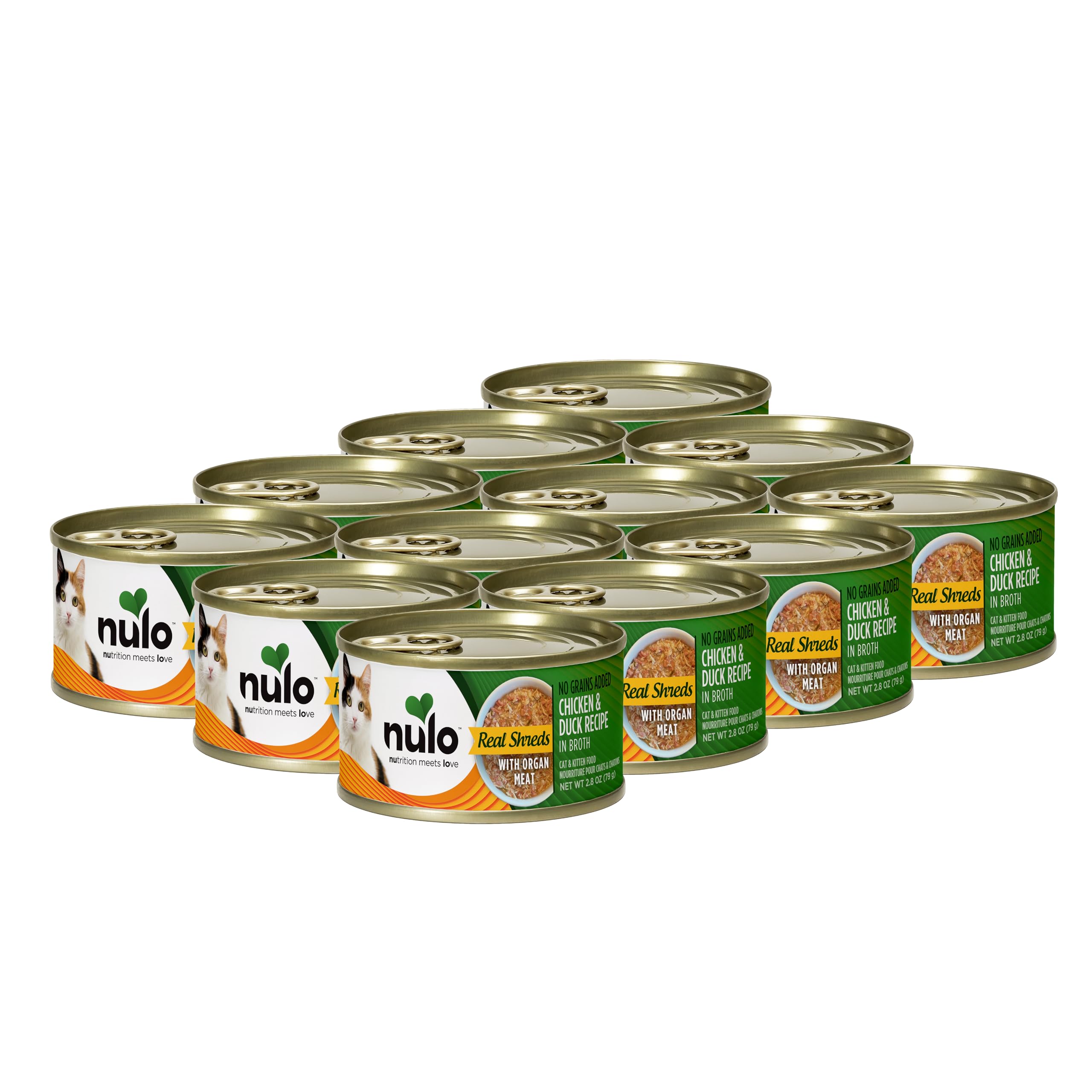 Nulo Real Shreds with Organ Meat Wet Canned Cat Food, Chicken & Duck, 2.8 Ounce, 12 Cans