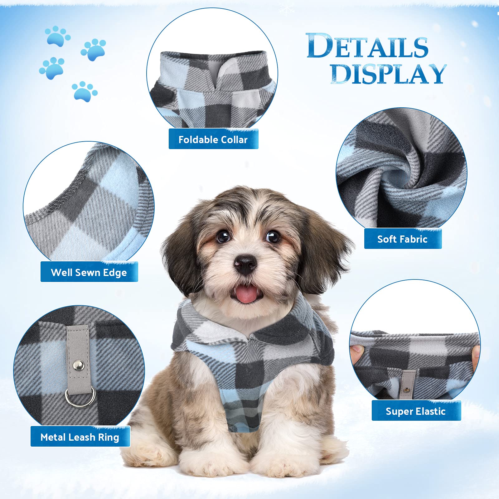 4 Pieces Winter Fabric Dog Sweater With Leash Ring Soft Fleece Vest Dog Clothes Plaid Camouflage Warm Puppy Dog Jacket Pullover