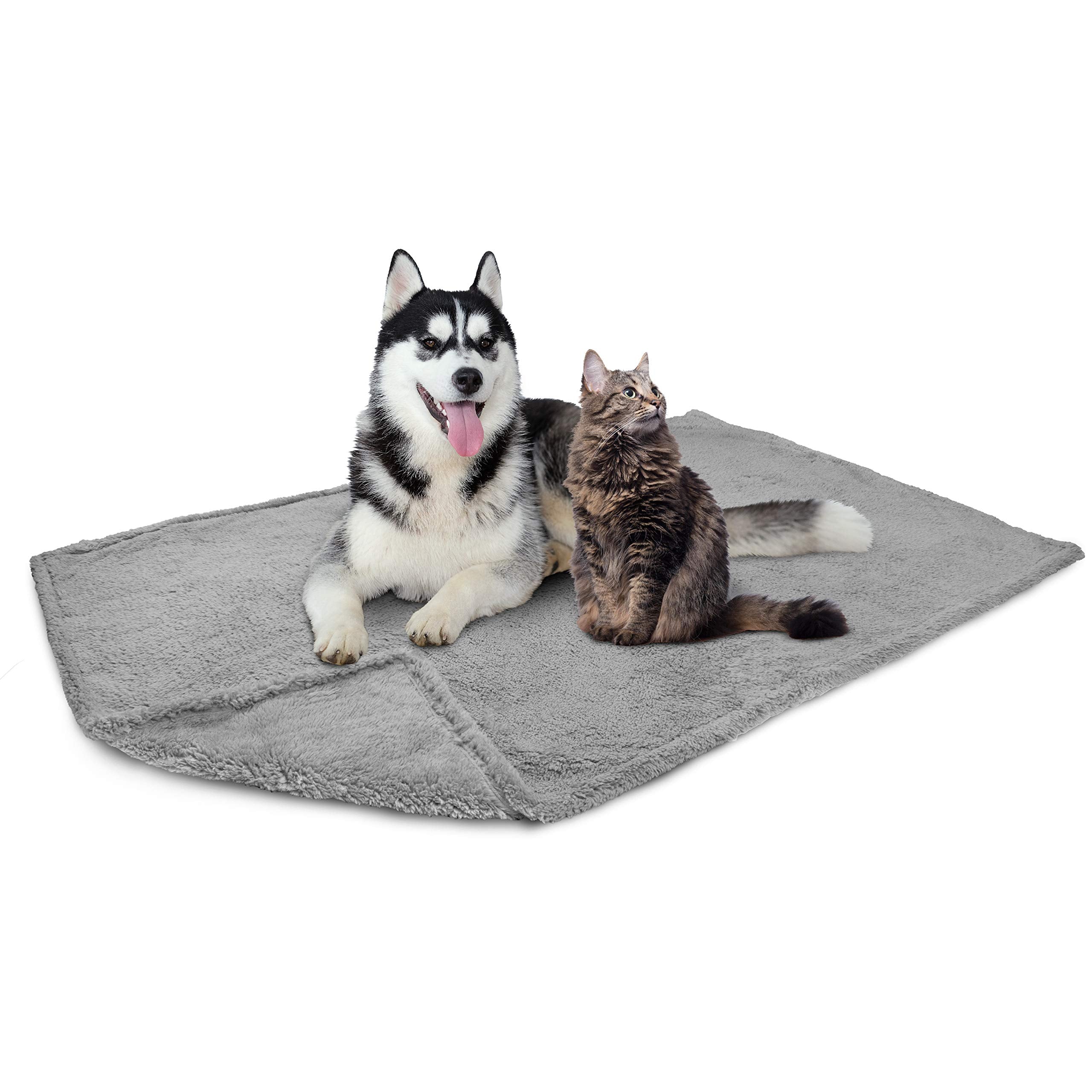 Petami Fluffy Waterproof Dog Blanket For Medium Large Dogs, Soft Warm Pet Sherpa Throw Pee Proof Couch Cover, Reversible Cat Bed Blanket Sofa Protector, Plush Washable Pad (Light Grey, 40X60)