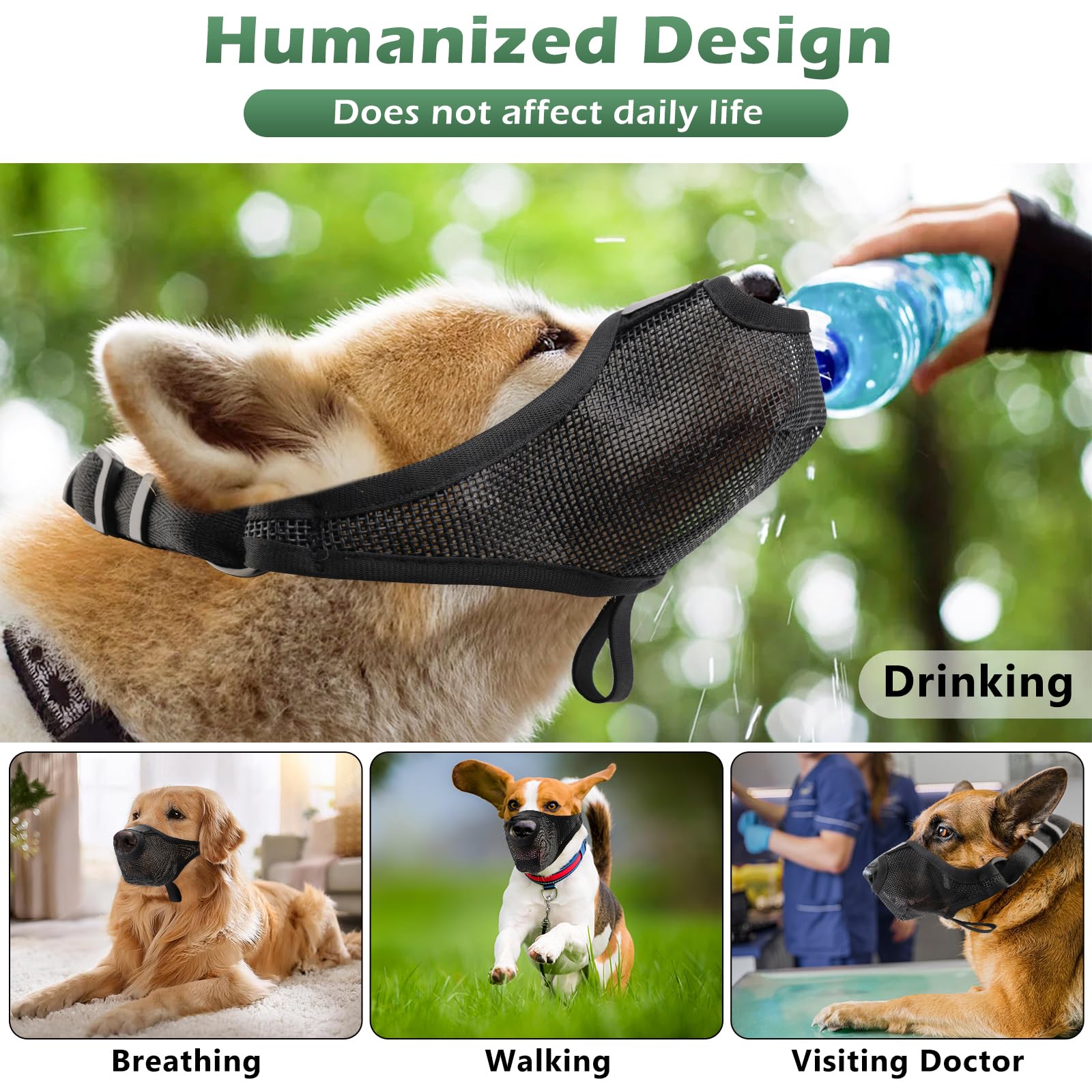 Breathable Air Mesh Basket Muzzle For Small To Large Dogs, Allows Panting And Drinking - Soft, Adjustable Strap - Black, Xl