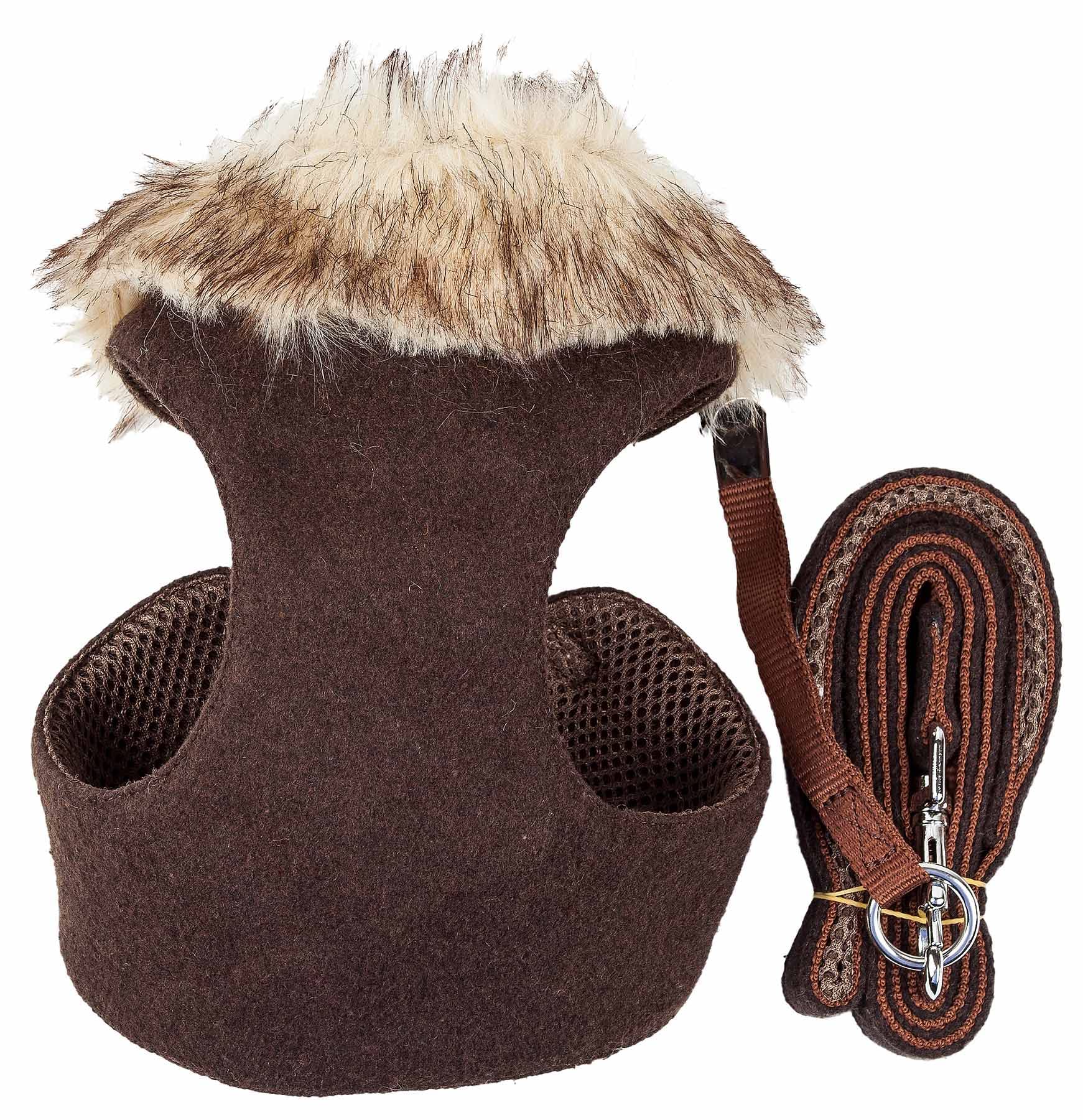 Pet Life Luxe 'Furracious' 2-In-1 Mesh Reversed Adjustable Dog Harness-Leash W/ Removable Fur Collar(D0102H70Hf7.)