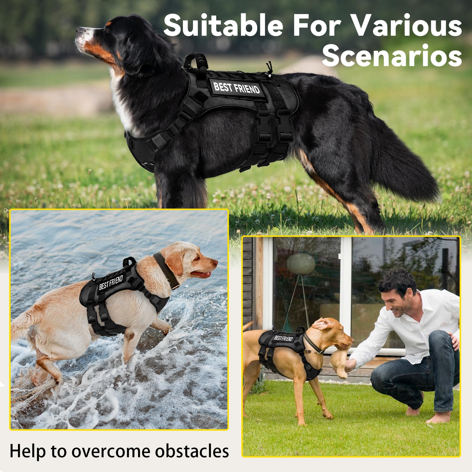 Xihan Tactical Dog Harness for Dogs,Tactical Vest and Leash Set,Patches,Adjustable and Reflective Military Pet Harness for Train