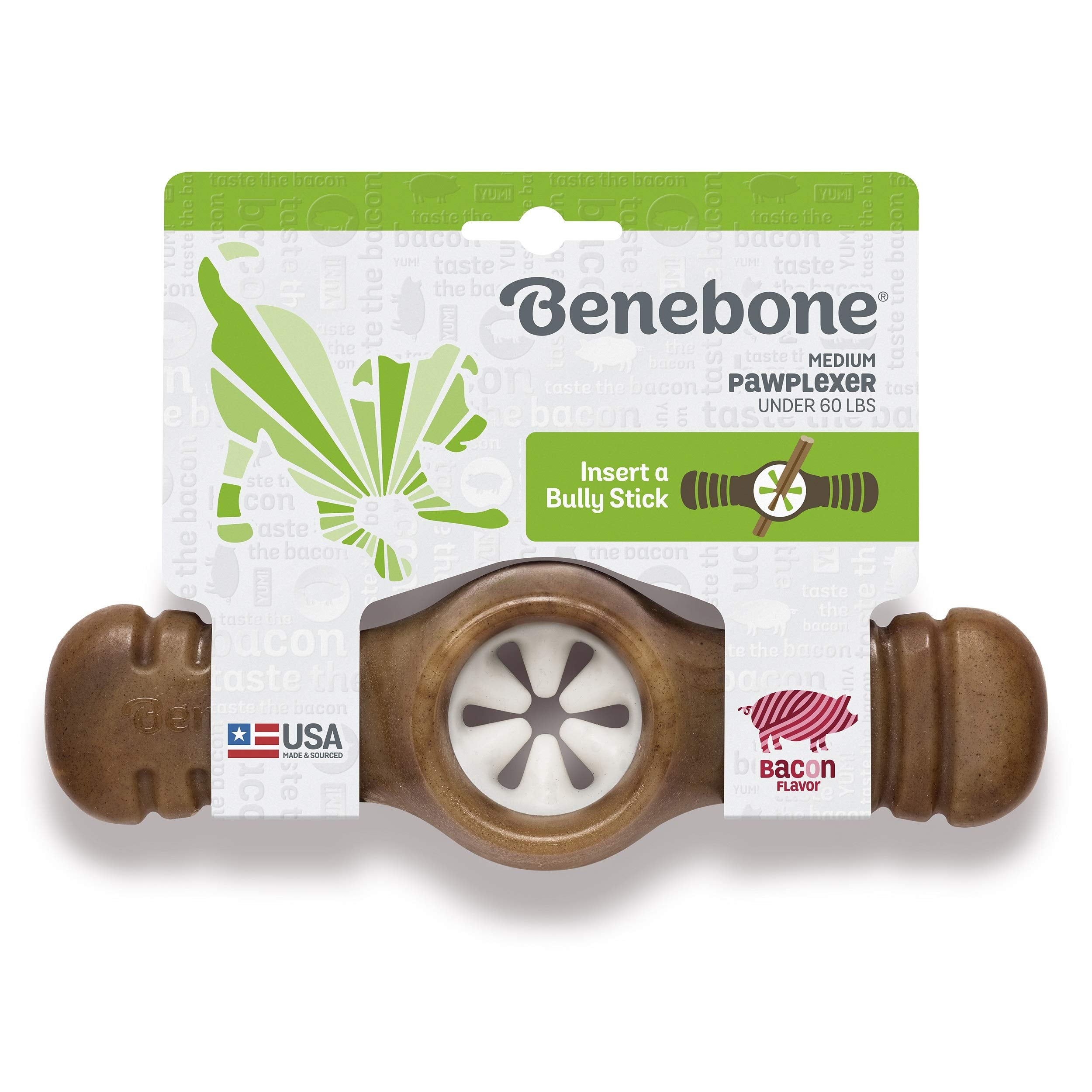 Benebone Pawplexer Interactive Treat Dispensing Tough Dog Puzzle Chew Toy, Made in USA, Medium, Real Bacon Flavor