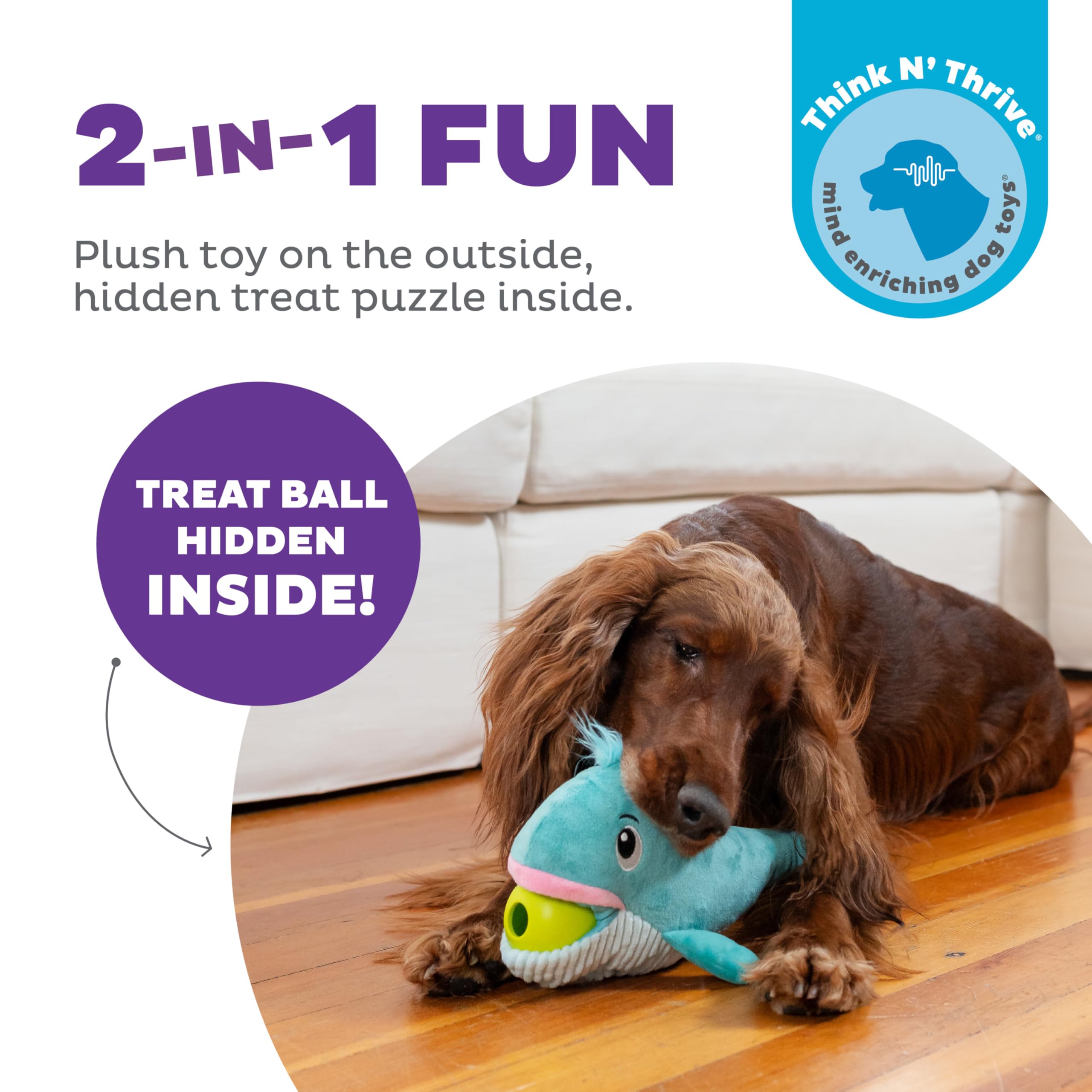 Outward Hound Big Mouthz Interactive Plush Dog Puzzle, Whale, One-Size, Model 71526, Durable Plastic Treat Ball