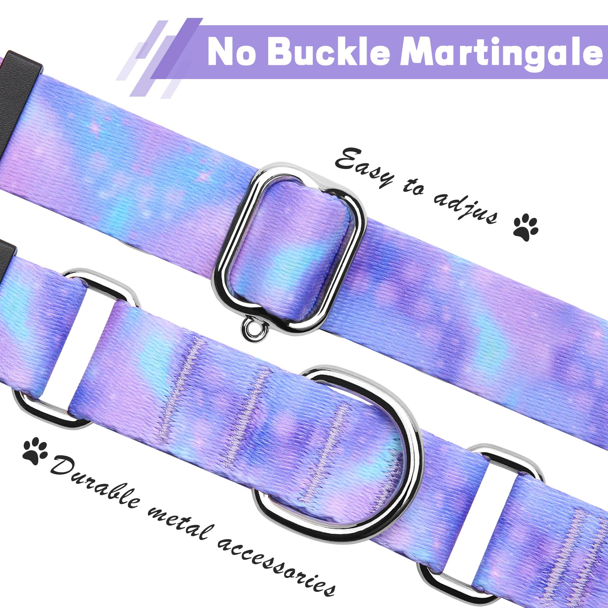Hikiko Martingale Collar For Dogs With No Buckle Purple Gradient Training Dog Collars For Large Dogs,Tie Dye,L