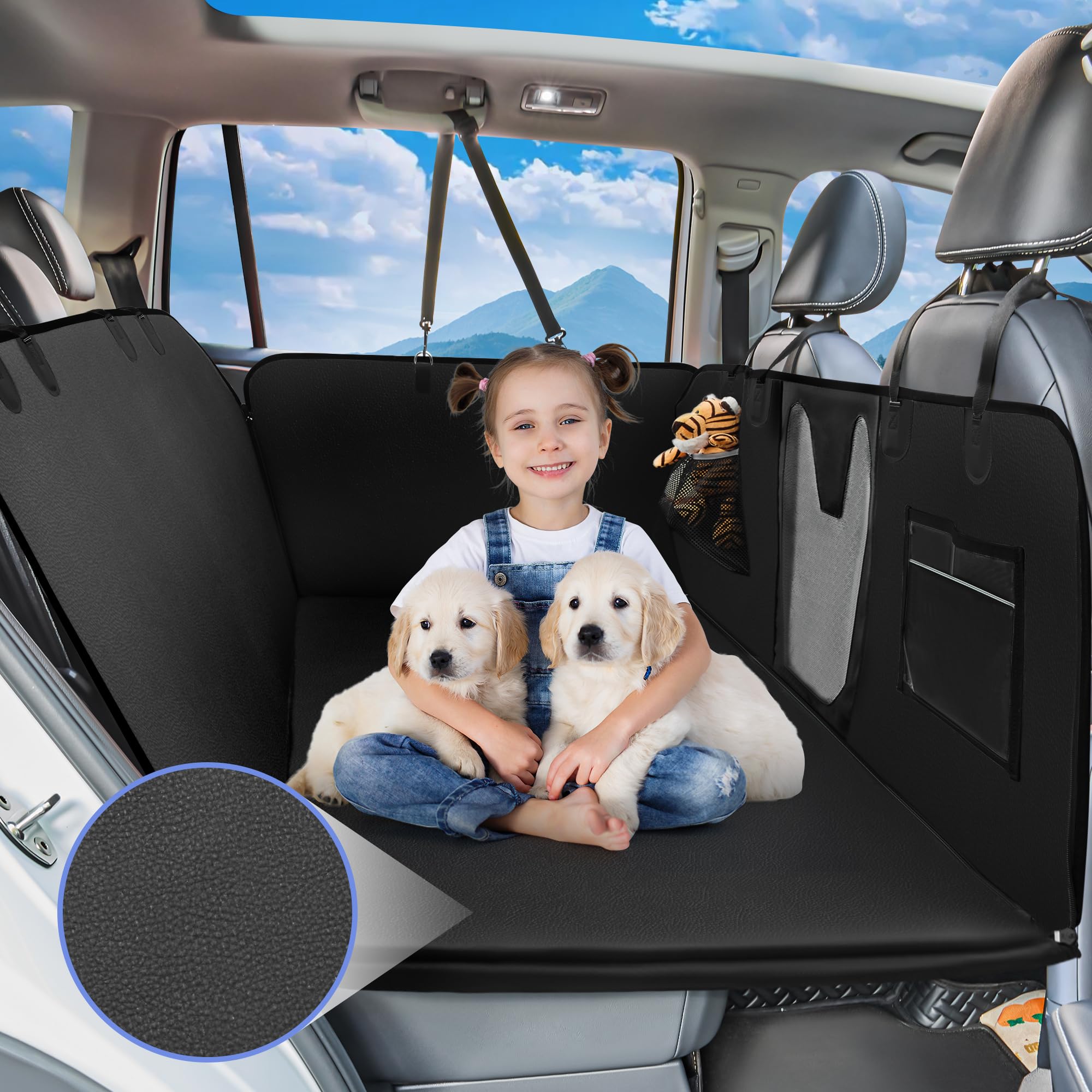 Spacocld Pu Leather Dog Car Seat Cover For Back Seat - Back Seat Extender For Dogs With Hard Bottom Holds 400 Lbs. 100% Waterpro