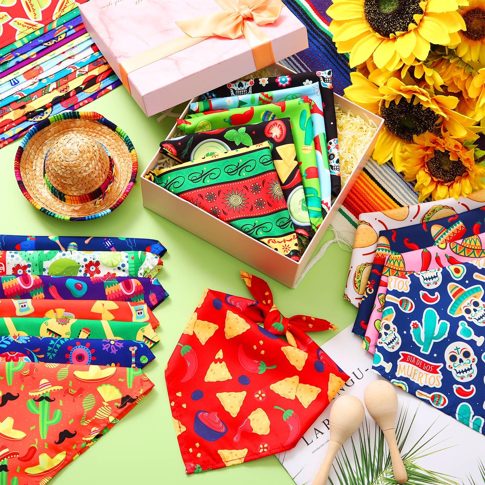 Bulyoou 72 Pcs Mexican Dog Bandanas Bulk Cinco De Mayo Bandanas for Dogs Adjustable Washable Pet Triangle Scarf Soft Kerchief Bi