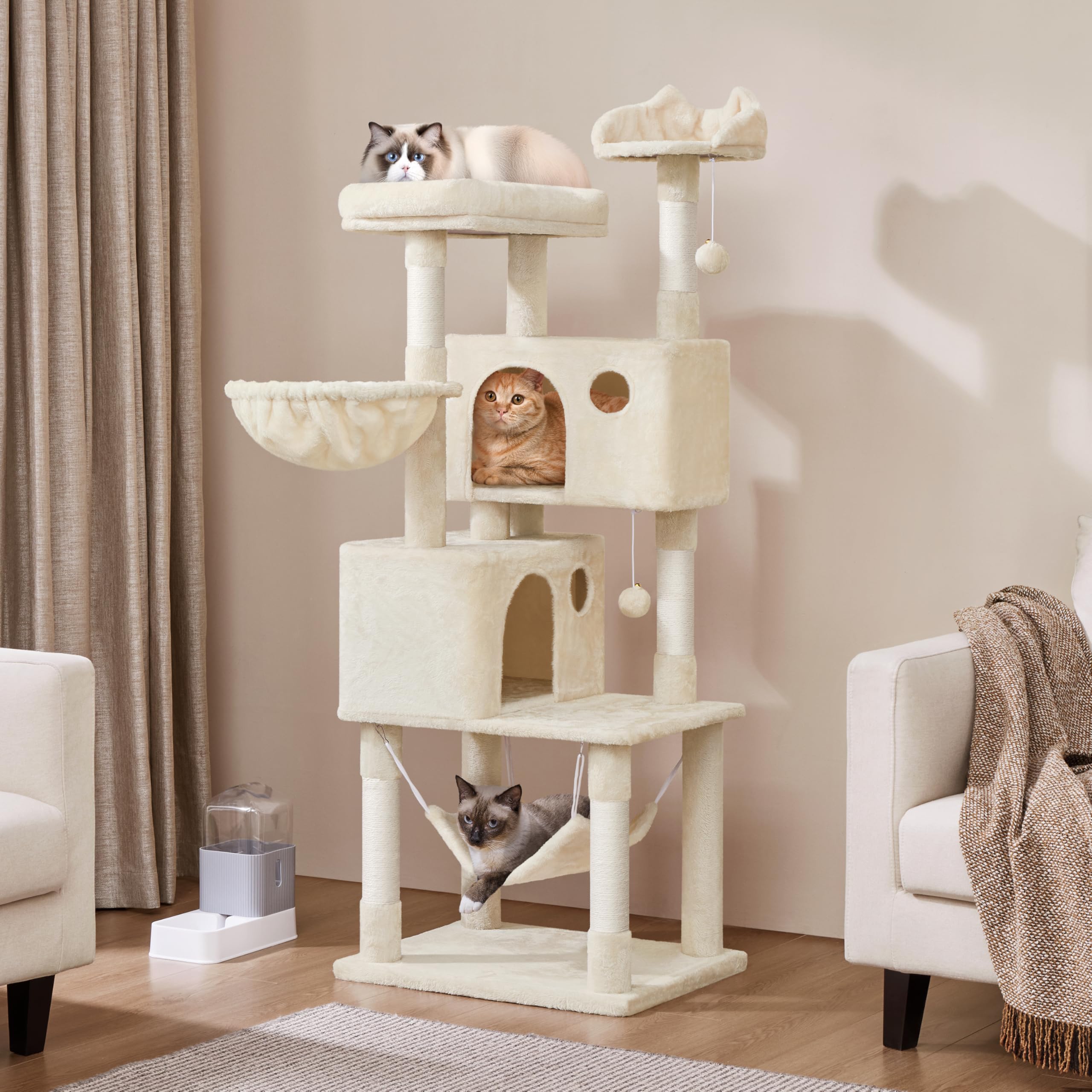 Yaheetech 64.5in Cat Tree Cat Tower Scratching Post, Plush Cover Cat Condo Bed Furniture with Hammock, Platform, Perch for Extra