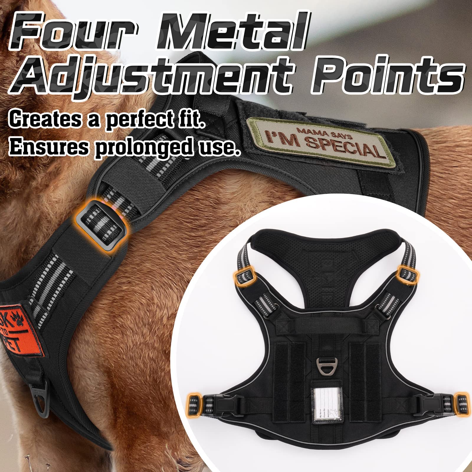 Rabbitgoo Dog Harness No Pull, Military Dog Harness Medium Sized Dog With Handle & Molle, Easy Control Service Dog Vest Harness Training Walking, Adjustable Reflective Tactical Pet Harness, Black, M