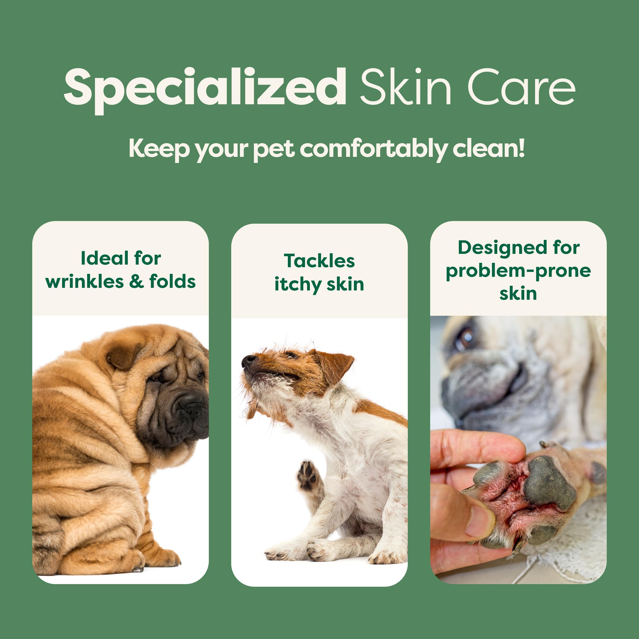 Earth Rated Wrinkle Wipes For Dogs, Perfect For Bulldogs And Pugs, To Cleanse Wrinkles And Folds, Wild Oat Scent, 60 Count