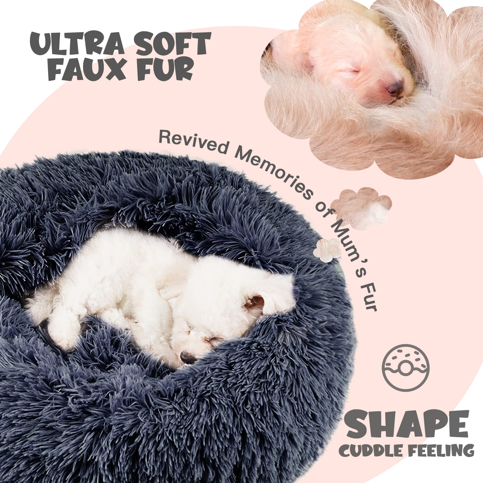 Himax Dog Beds for Small Dogs, Donut Dog Bed with Blanket Attached, Calming Dog Bed Washable (20/26/35)