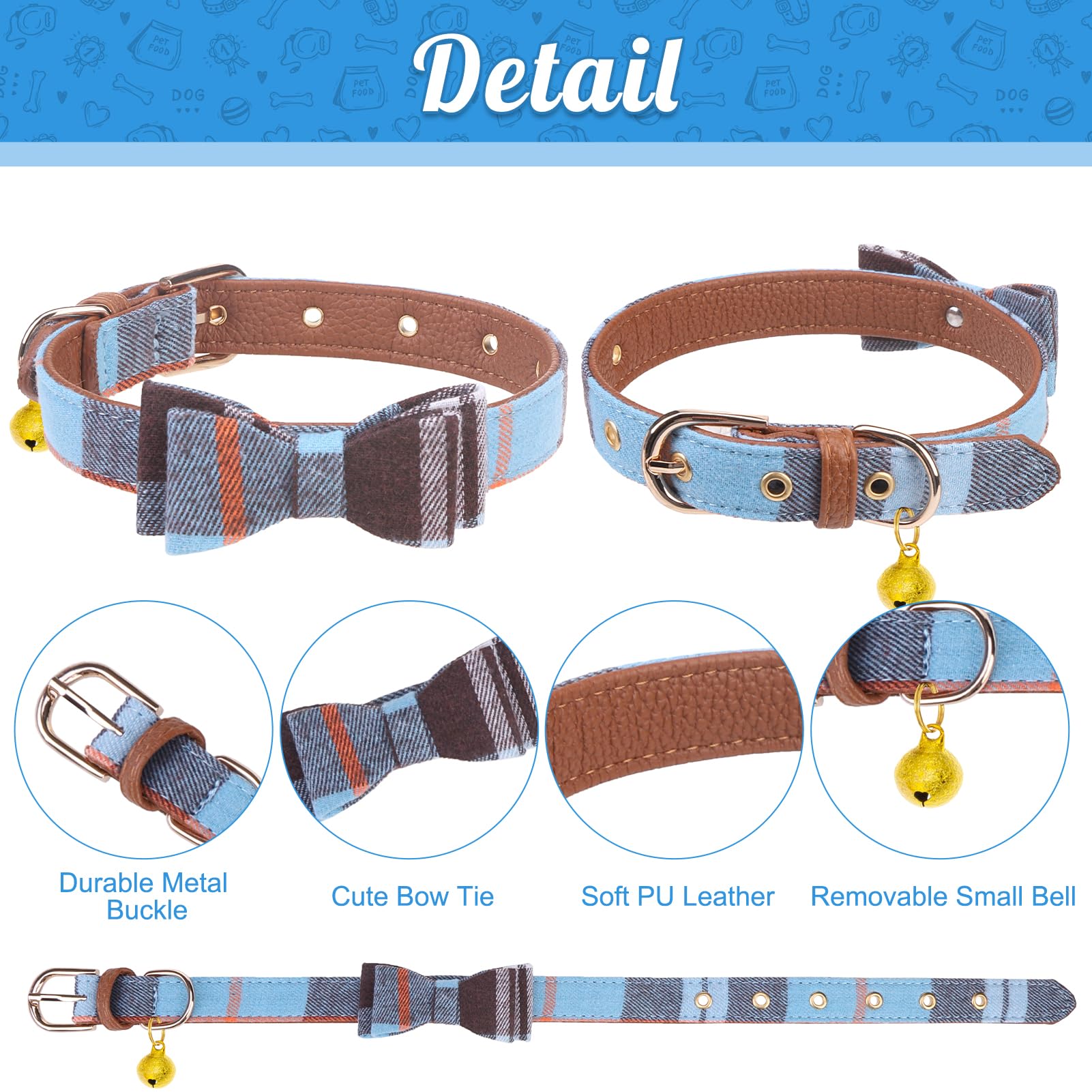 Expawlorer Dog Collar And Leash Set - Classic Plaid Dog Collar With Bow Tie, 360 Swivel No Tangle Dog Leash, Adjustable Dog Coll