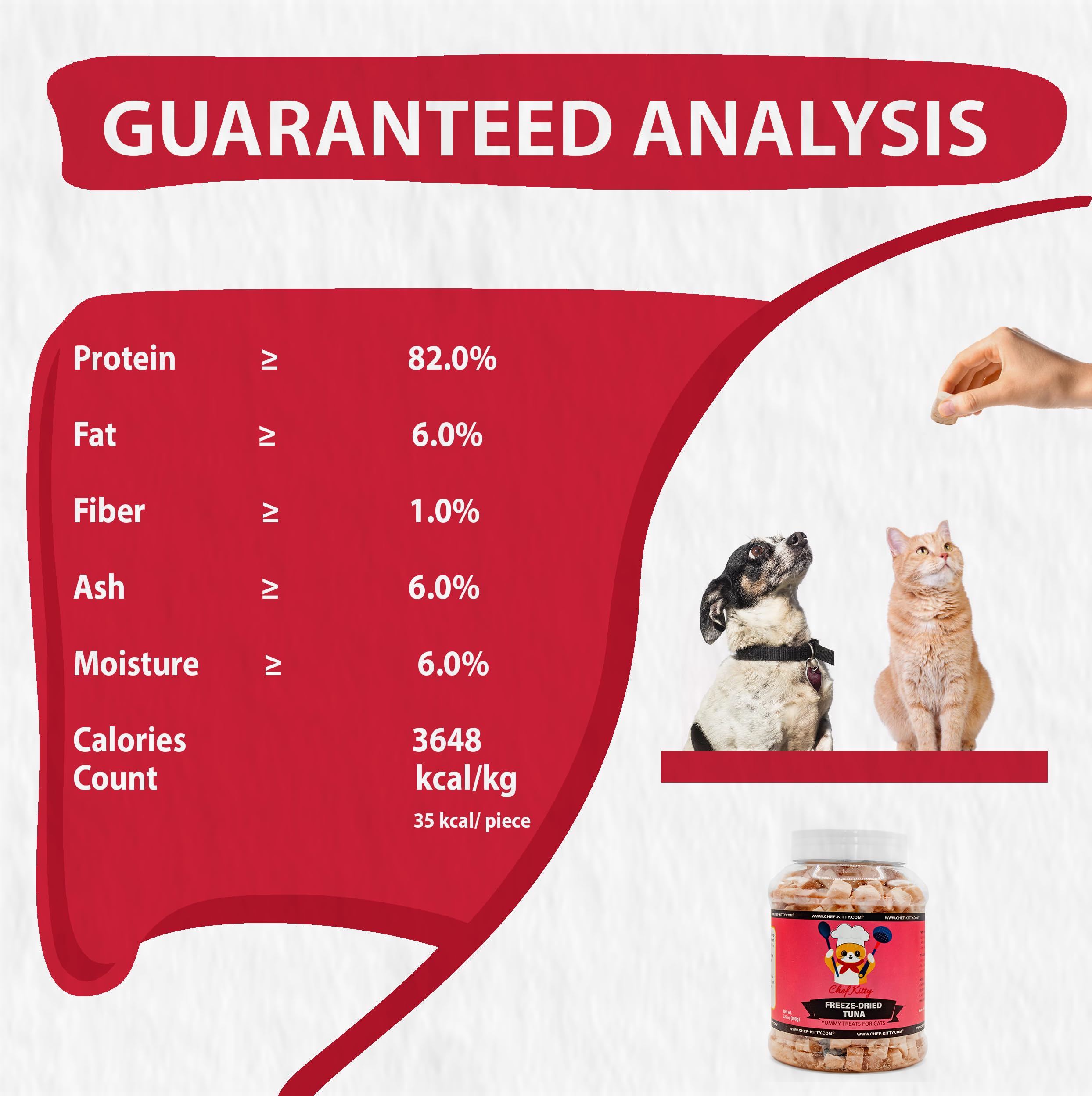 Chef Kitty Freeze-Dried Tuna Treats for Cats & Dogs - 100% Wild Caught, Single Ingredient, High-Protein, Healthy Snack - No Addi