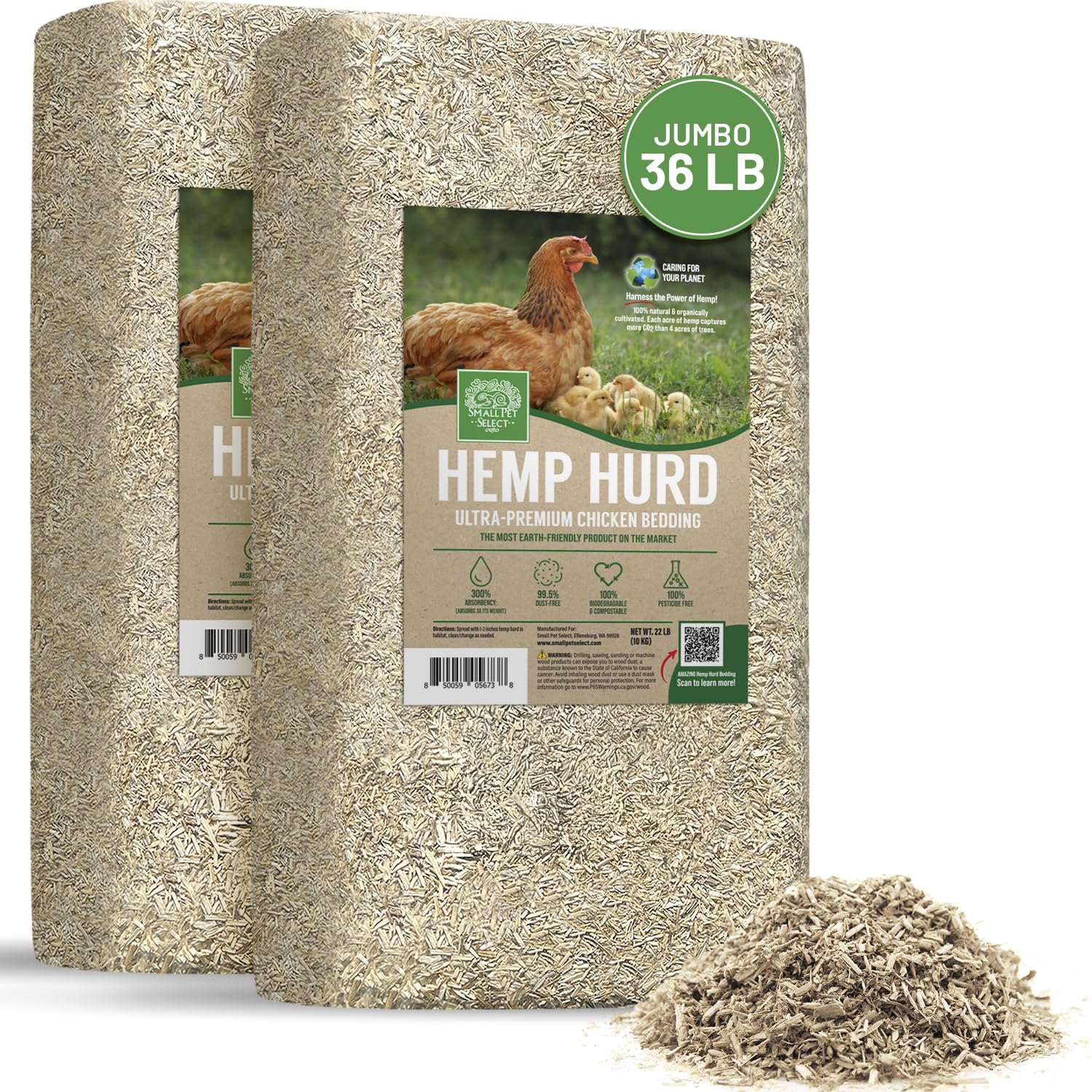 Small Pet Select - Jumbo - Hemp HURD Ultra-Premium Chicken Bedding, Biodegradable Chicken Coop Animal Bedding, Eco Friendly Odor