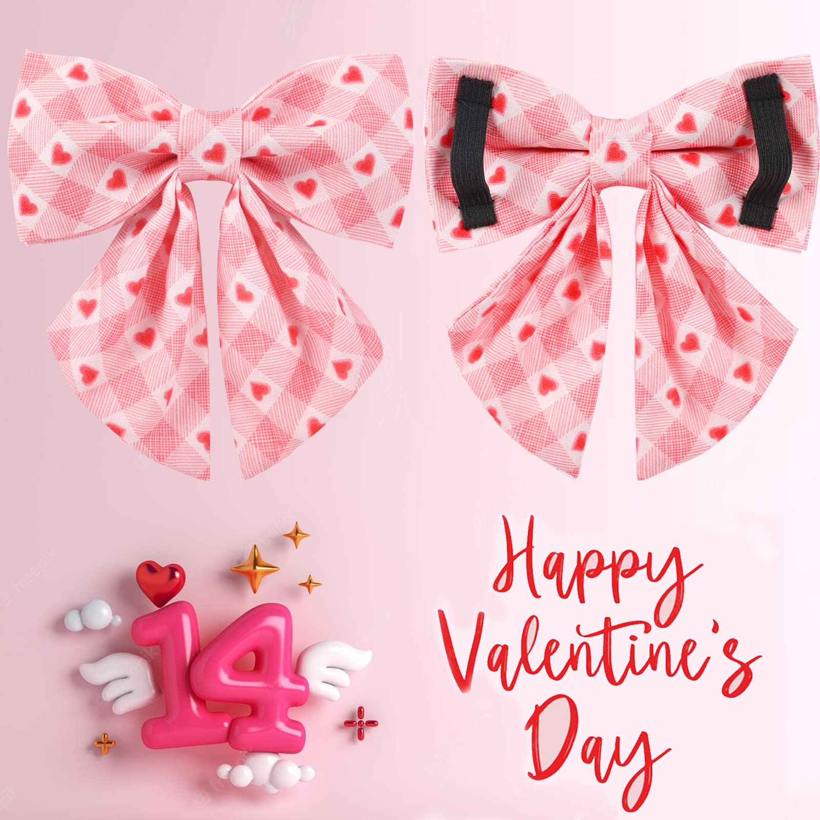 Up Urara Pup Valentine Dog Collar With Bow Tie, Valentine Bowtie Collar For X-Large Girl Boy Dog, Cotton Collar With Metal Buckle, Valentine’S Day Gift Pet Collar, Xl, Neck 16-26In, Pink Plaid