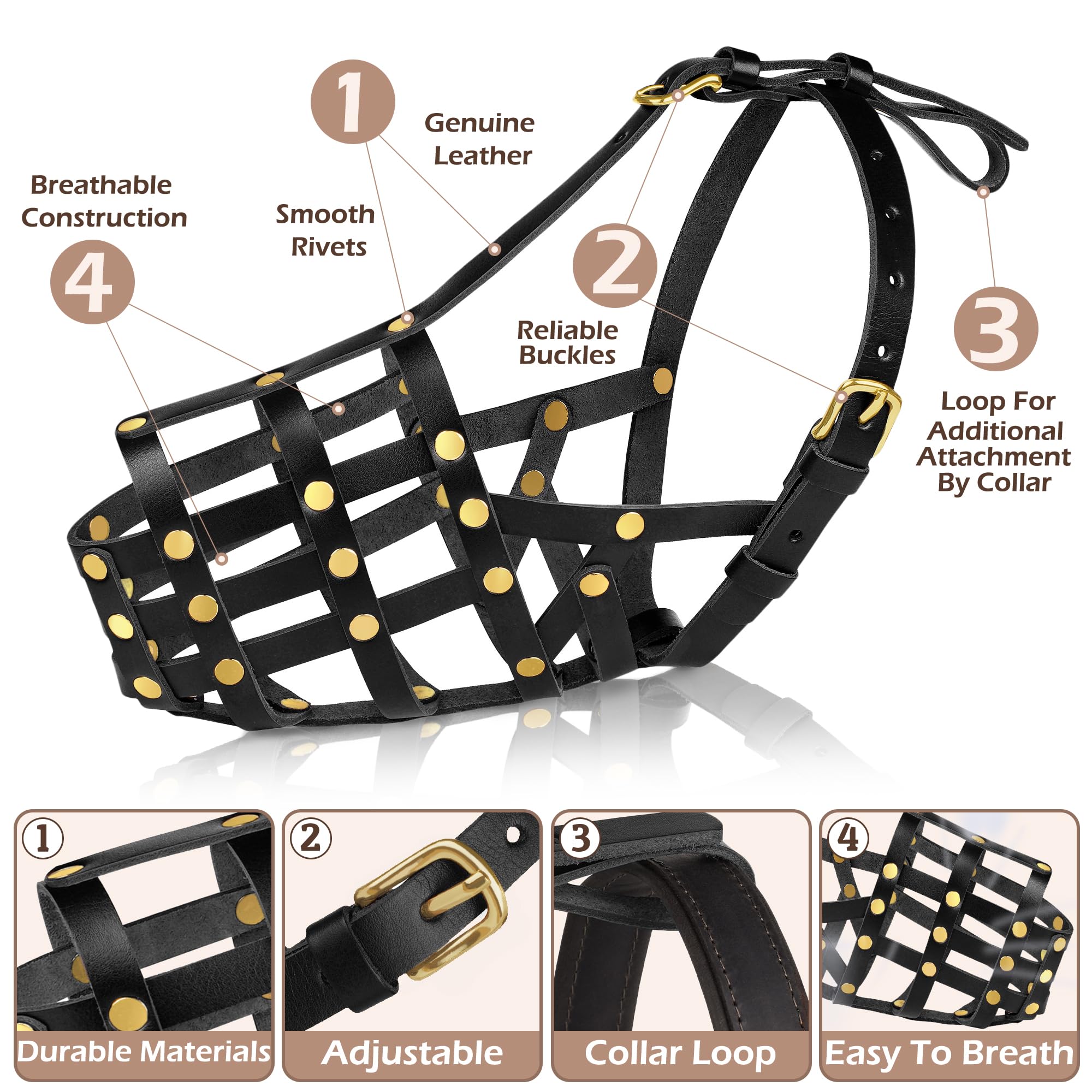 Oopsdoggy Doberman Dog Muzzle For Large Dogs - Leather Breathable Secure Basket Muzzle For Large Breeds Husky German Shepherd Pr
