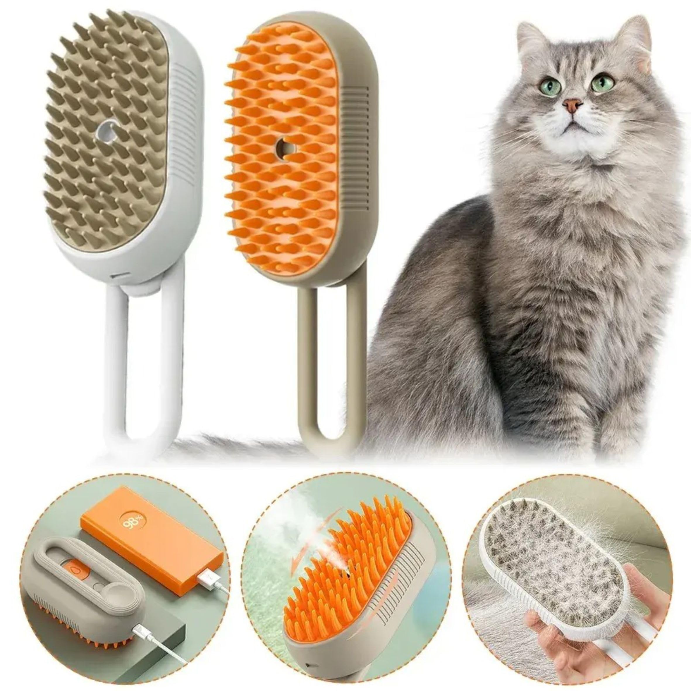 Ardaki 3In1 Pet Brush Silicone Soft Bristles Grooming Massaging & Cleaning Tool For Dogs & Cats Gentle On Skin, Hair Removal C