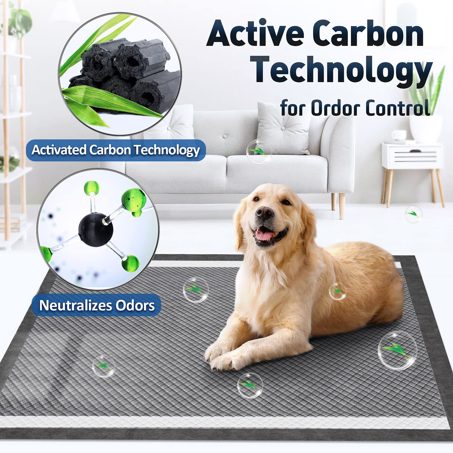 Gimars Upgrade Odor-Control Extra Large XXL Charcoal Pee Pads for Dogs Thicken 9 Layers Ultra Absorbent Dog Pee Pads - Leak-Proo