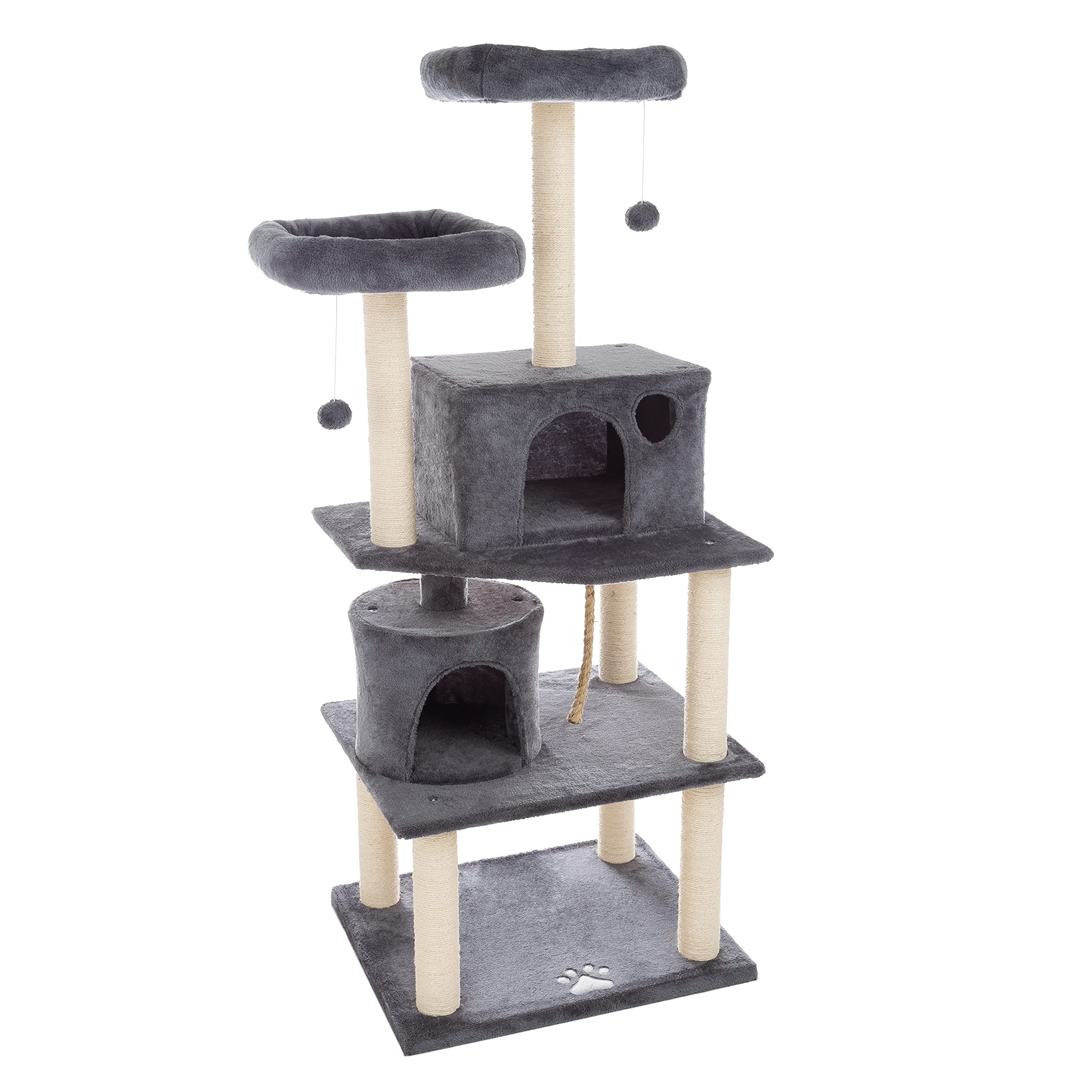 5-Tier Ultimate Cat Tree - 8 Cat Scratching Posts, 2 Padded Perches, 2 Kitty Huts, and 3 Hanging Toys for Multiple Cats by PETMA