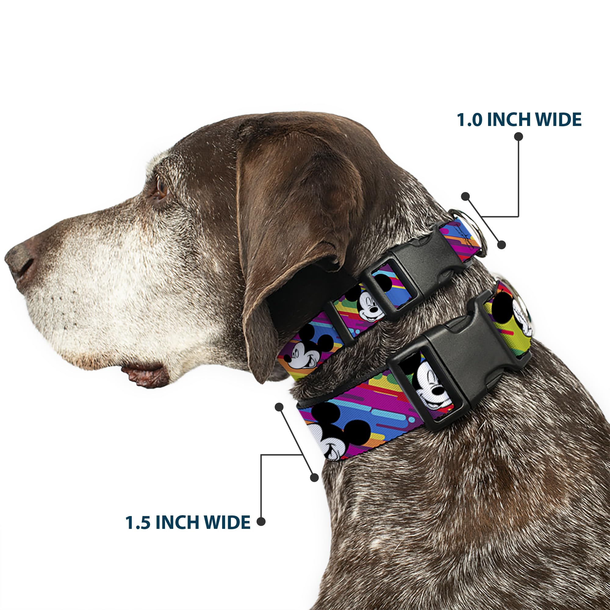Buckle-Down Plastic Clip Collar - Mickey Mouse Expressions Multi Color White/Black - 1/2' Wide - Fits 8-12' Neck - Medium