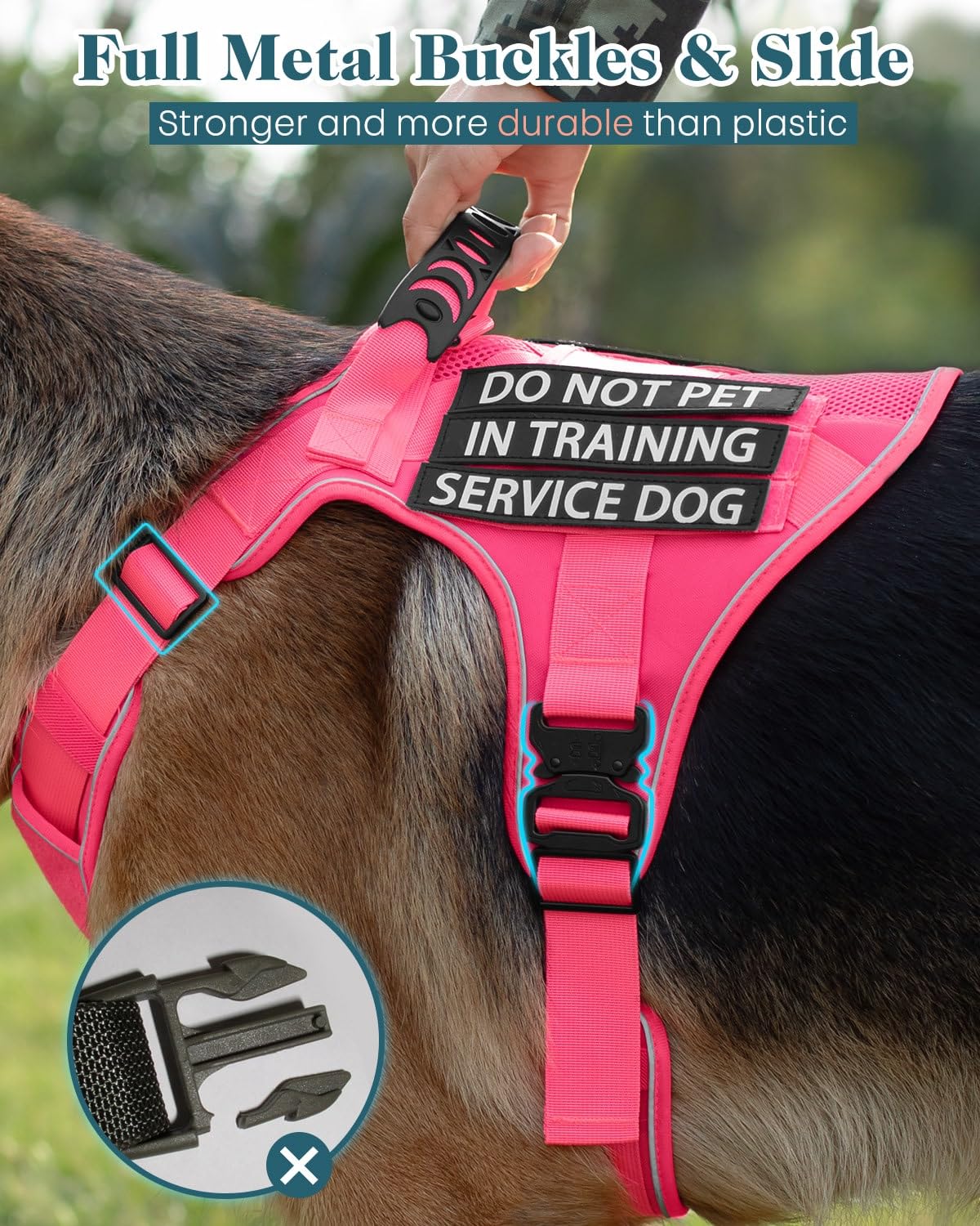 Pink Service Dog In Training Vest Harness For Medium Large Dogs, Reflective Adjustable Heavy Duty Padded Dog Harness, With Front