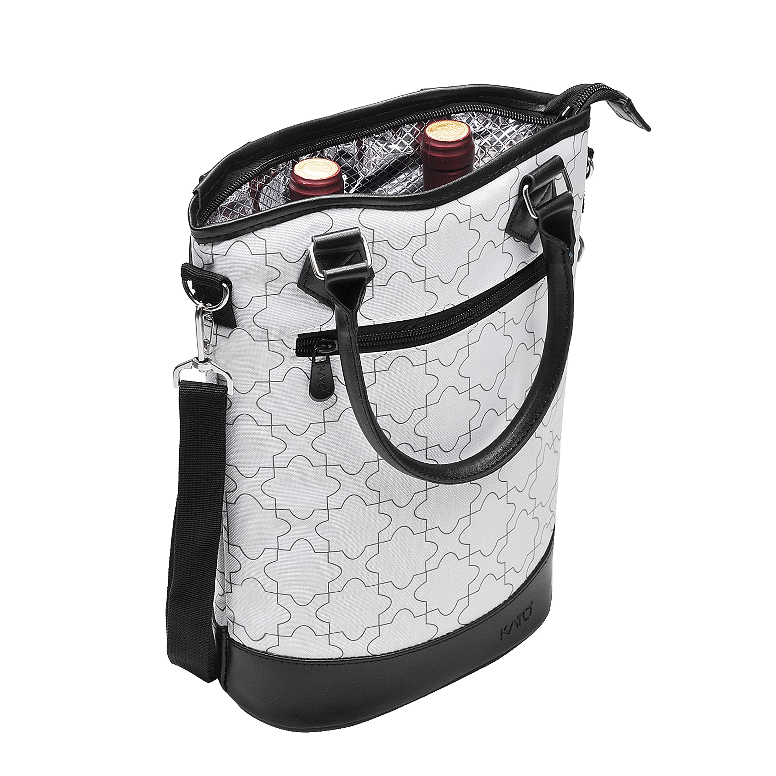 Tirrinia Insulated Wine Tote - Padded 2 Bottle Cooler Bag with Handle & Adjustable Strap, White - Perfect Gift for Wine Lovers