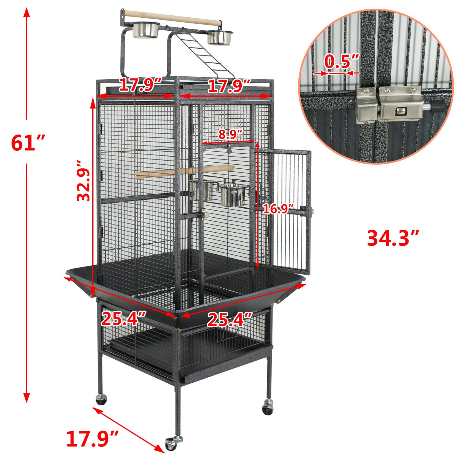 SUPER DEAL 61" 2-in-1 Large Wrought Iron Bird Cage with Rolling Stand - Black, Model 920 for Parrots, Finches, and Cockatoos