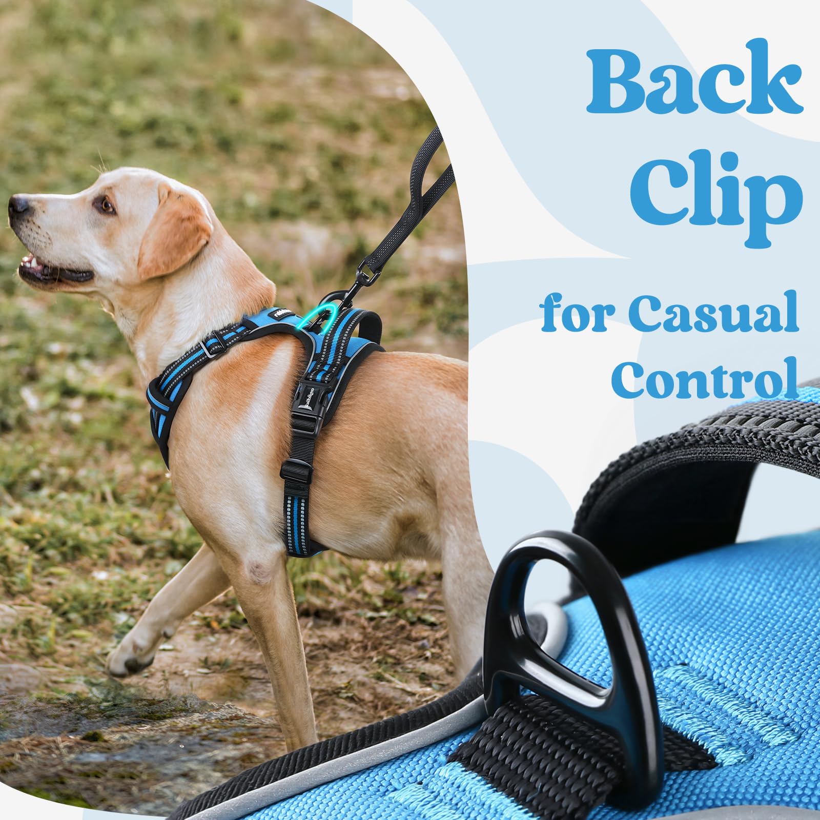 Rabbitgoo Dog Harness Medium Sized, No Pull Pet Harness With 3 Buckles, Adjustable Soft Padded Pooch Vest With Instant Control Handle, Easy Walking Reflective Pet Vest For Medium Dogs, Sky Blue, M