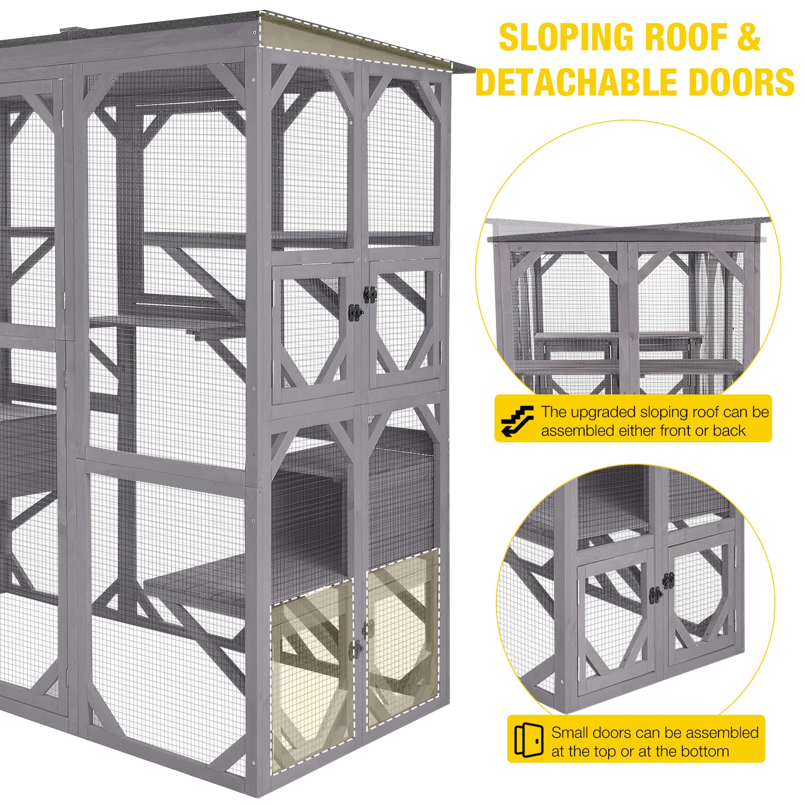 Aivituvin Cat House Outdoor Catio Kitty Enclosure With Super Large Enter Door,Wooden Cat Cage Condo Indoor Playpen With Platforms,Small House 71 Inch