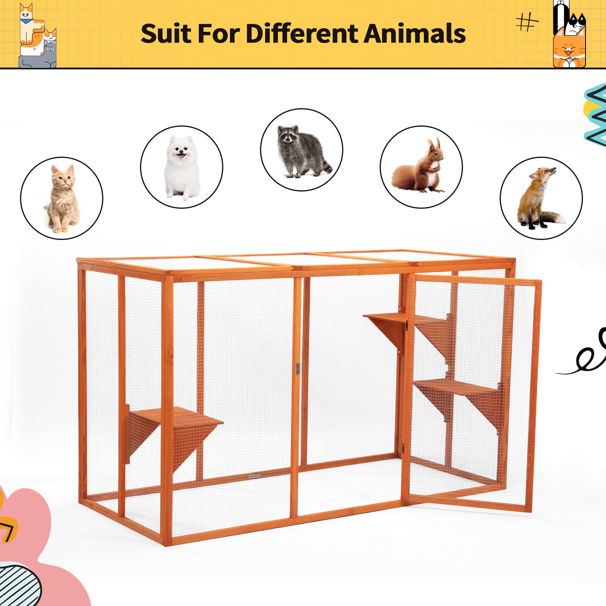 Nyeekoy Catio Outdoor Cat Enclosure, Heavy Duty Clearance Catio For Patio, Outside Cat House Weatherproof For Multi Homes,71'' C