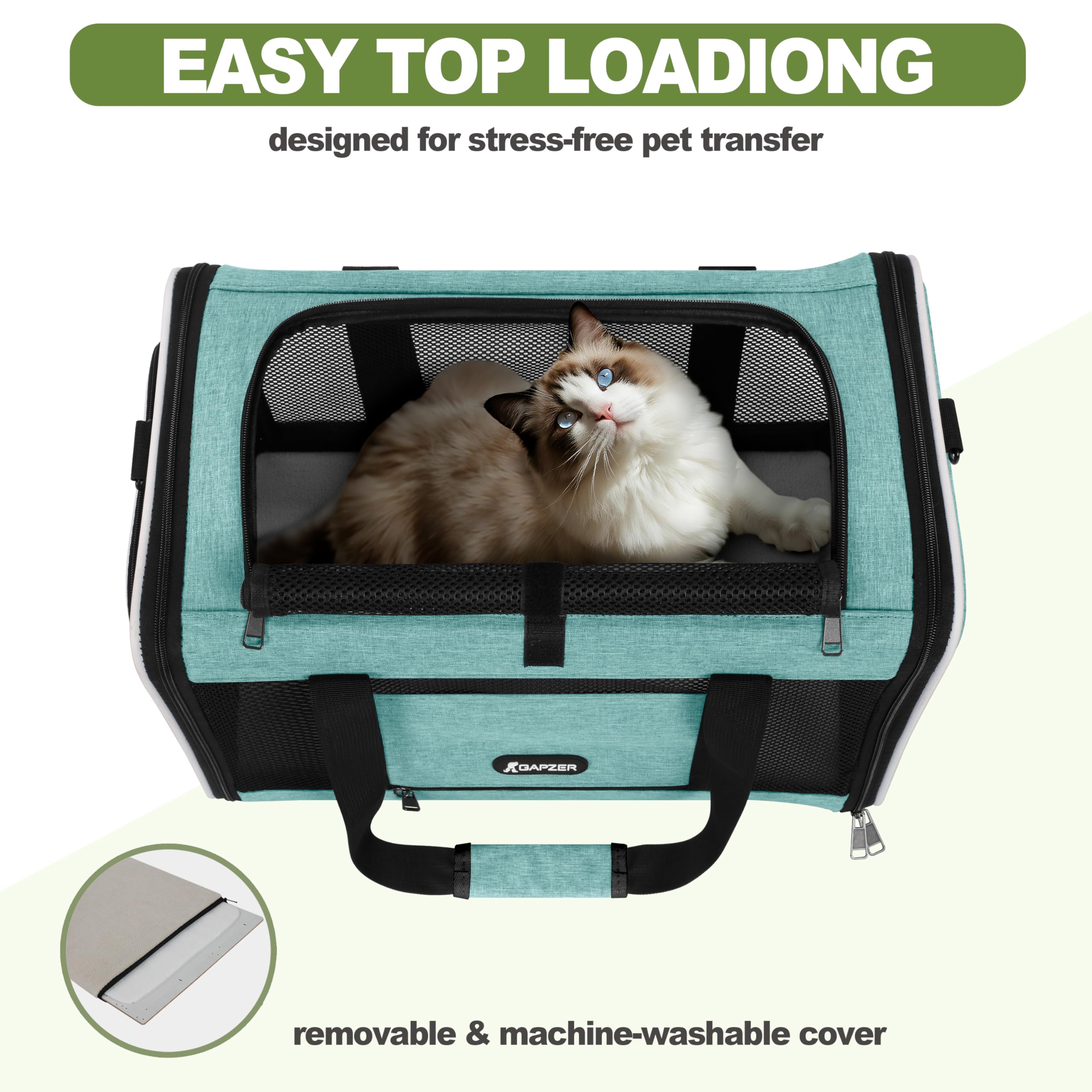GAPZER Cat Carrier 18x11x11 TSA Approved Ventilated Top Open Softsided Pet Air Travel Bag, Small Animal Basic Crate Shih Tzu Dog