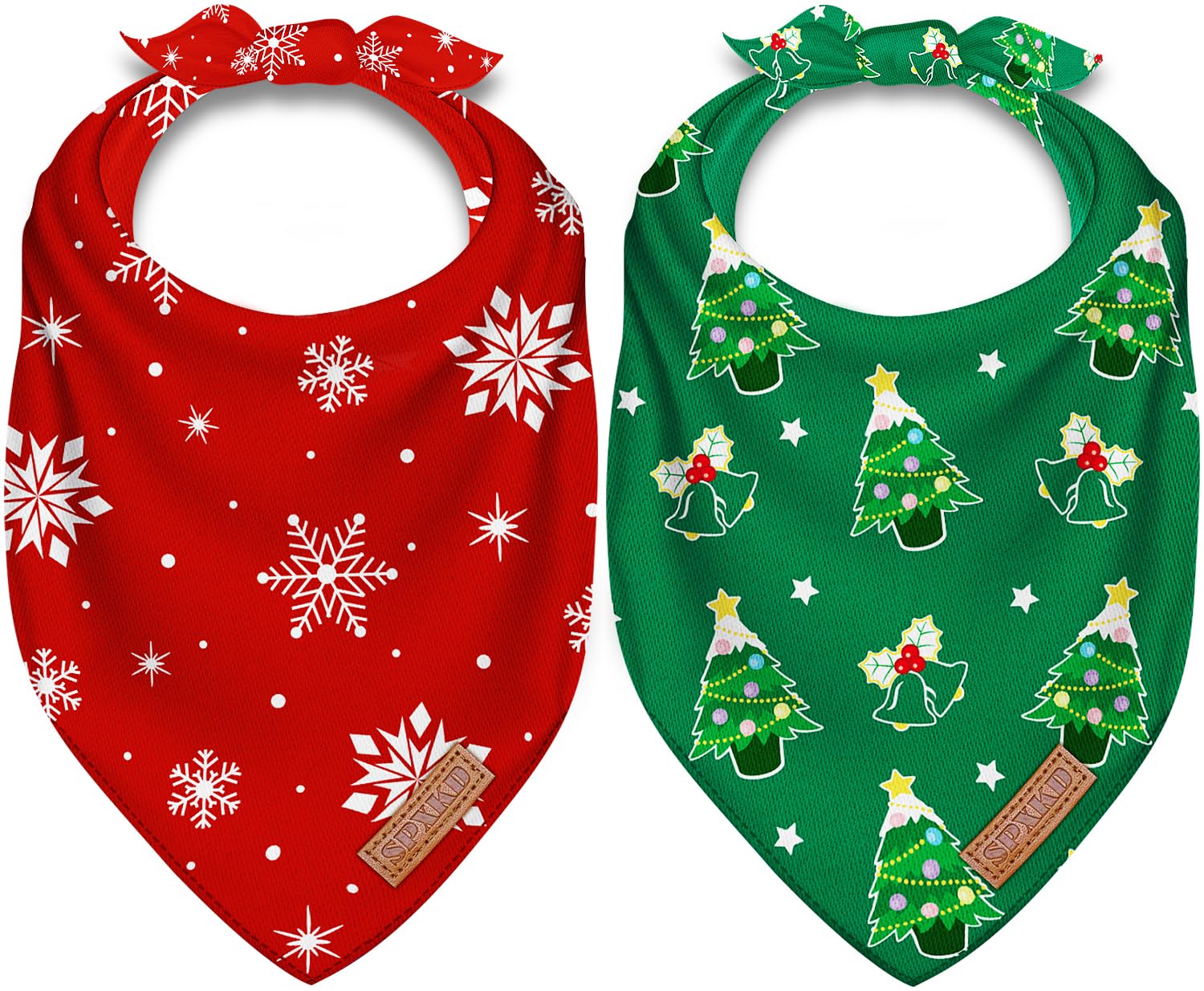 Christmas Dog Bandanas 2 Pack Washable Soft Cotton Christmas Tree & Snowflakes Scarf Multiple Sizes Offered Premium Durable Fabr