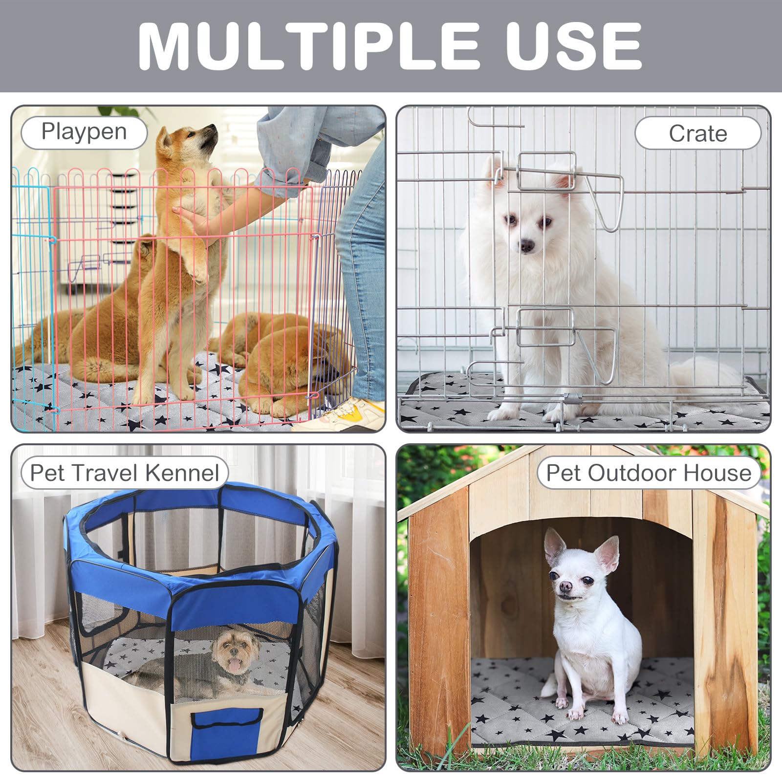Namalu 4 Pack Self Warming Cat Bed Self Heating Cat Mat Star Pattern Soft Dog Crate Pad Thermal Pet Mat Anti Slip Kennel Washabl