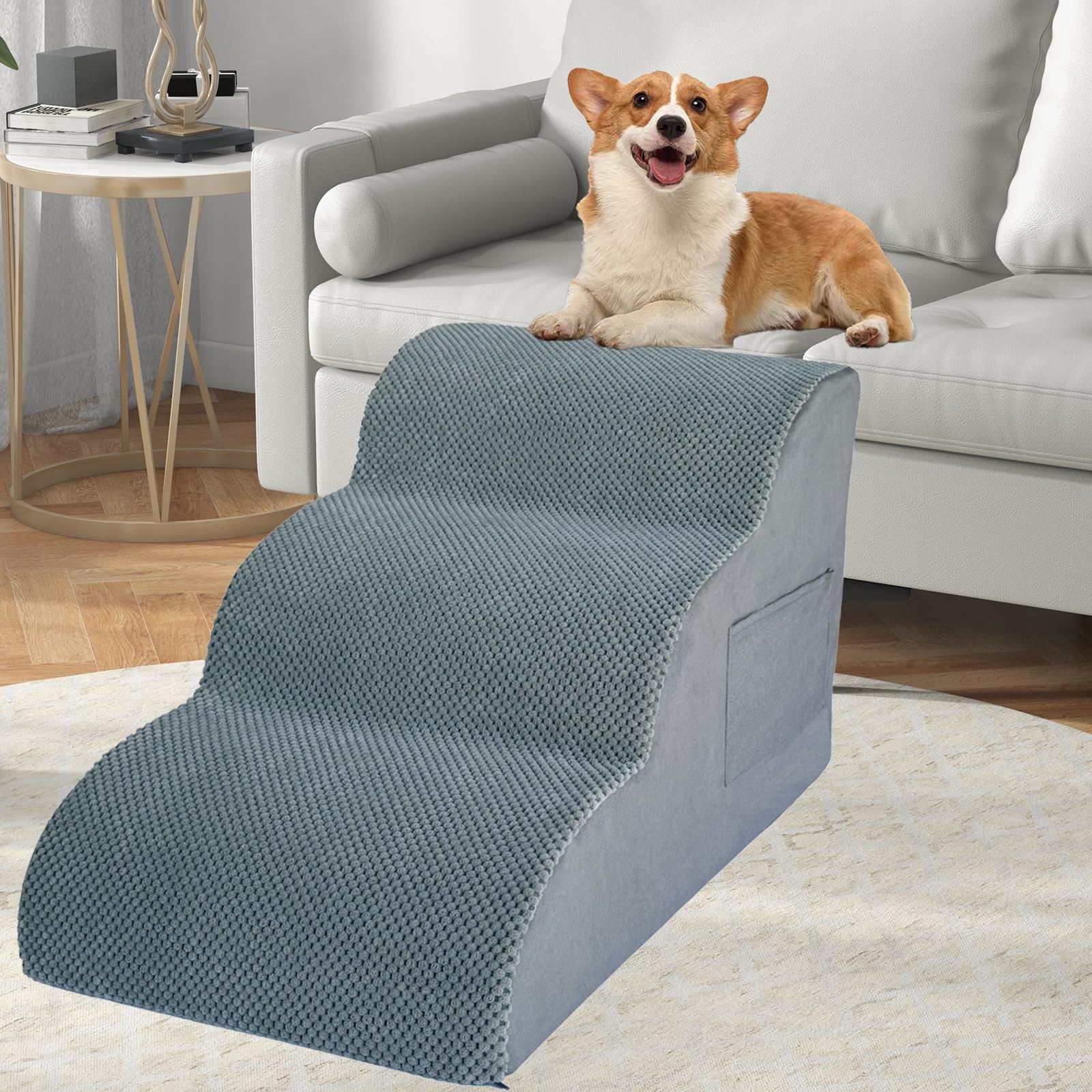 Dog Stairs For High Beds, 3-Step Dog Stairs & Steps 15.8'' H For Small Dogs Cats Pet To Get On 16-20 Inches Tall Couch/Chair/Bed