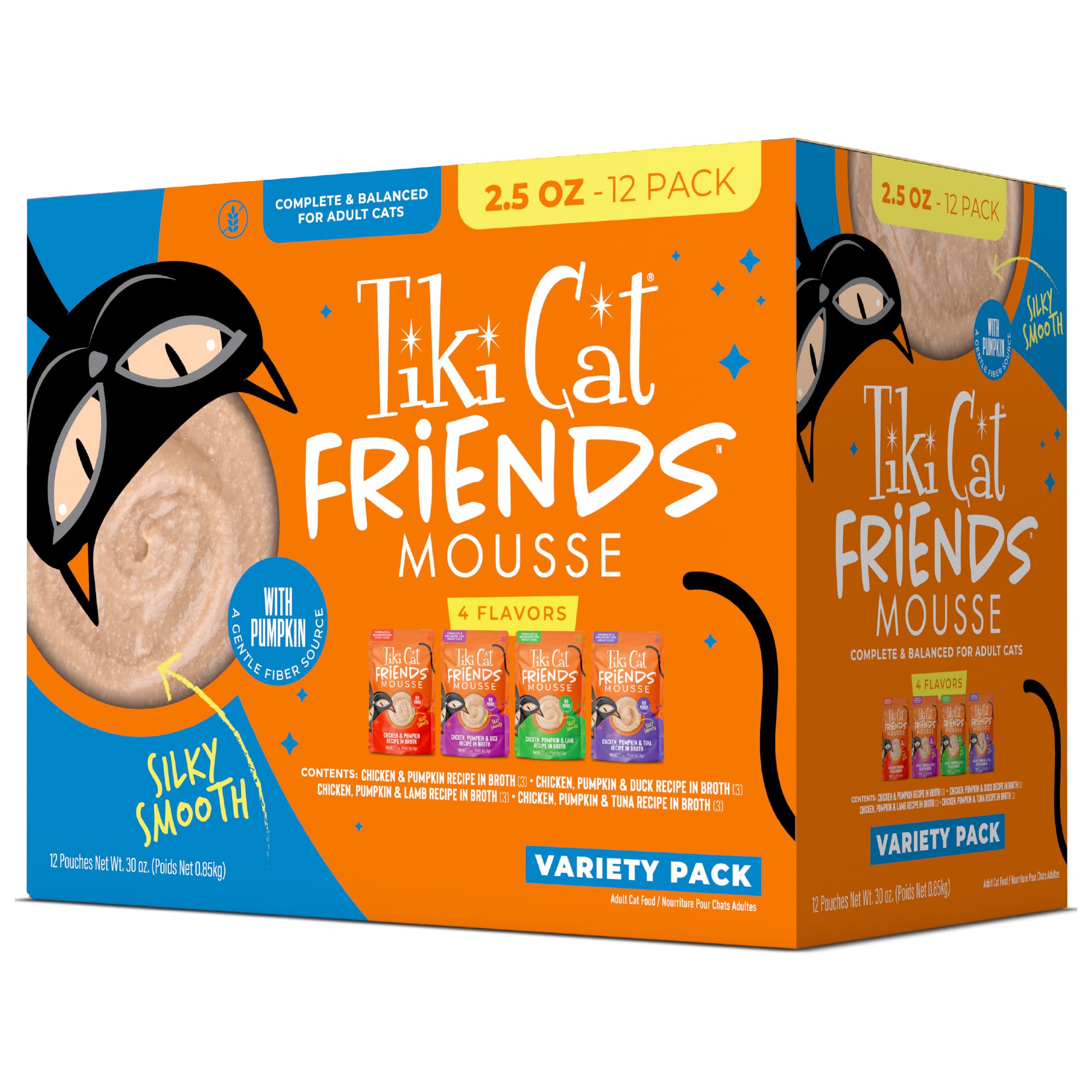 Tiki Cat Friends Mousse Chicken Variety Pack, High Protein & High Moisture Wet Cat Food for Adult Cats, 2.5 oz. Pouch (12 Count)