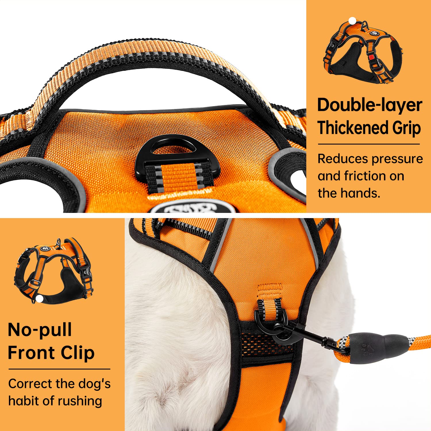 IVY&LANE No Pull Dog Harness for Medium Dogs, Soft Mesh, Adjustable, Reflective, Orange