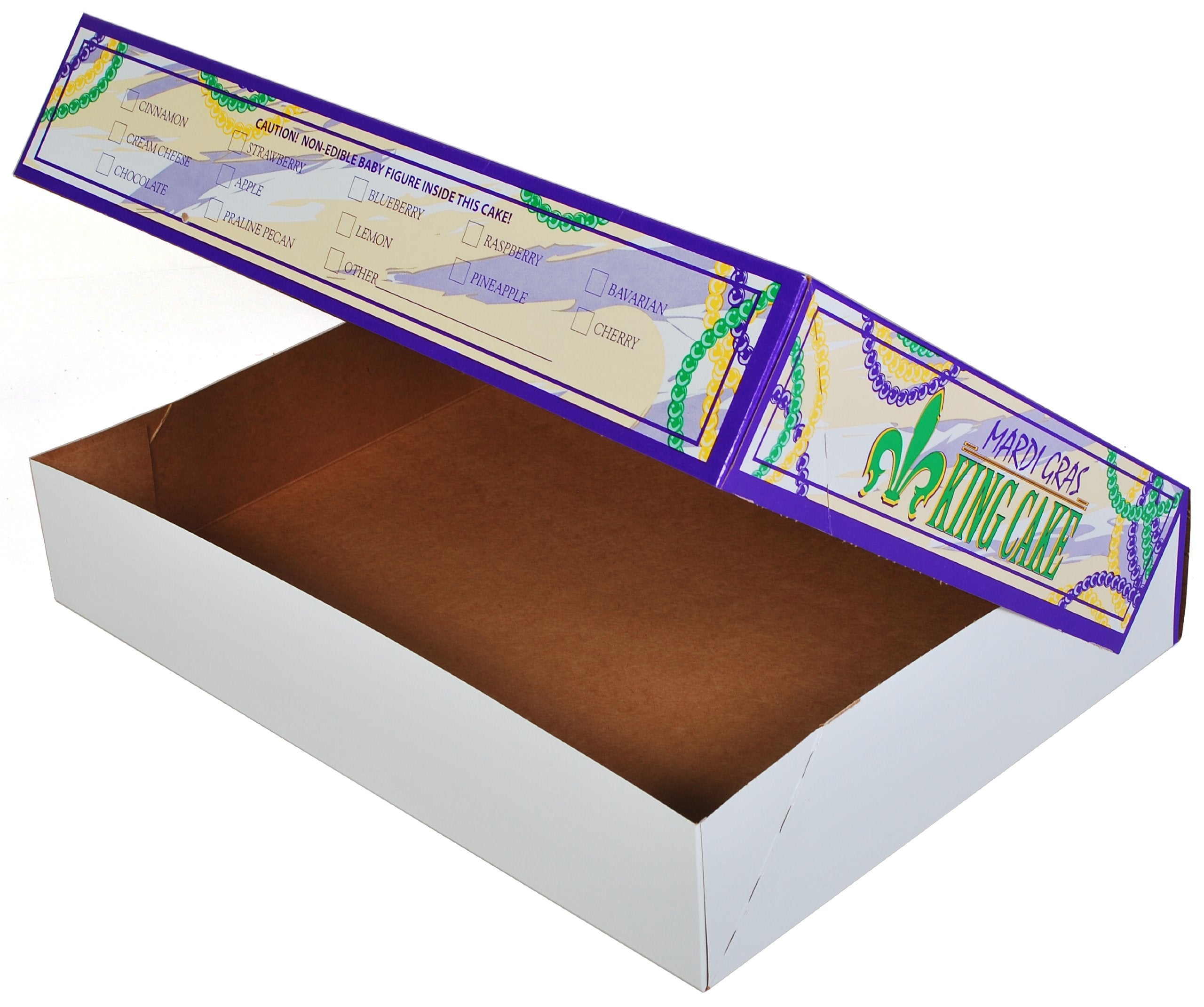 Southern Champion Tray King Cake Bakery Box, 19"x14"x3.5", Clay Coated Kraft, Green/Purple, Model 2488, Case of 50