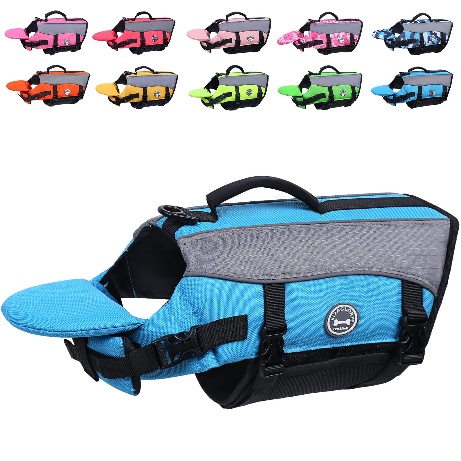 Vivaglory Dog Life Jacket With Removable Front Float, Dogs Life Vest Extra Padding & Reflective Trims Swimming & Boating, Blue, 