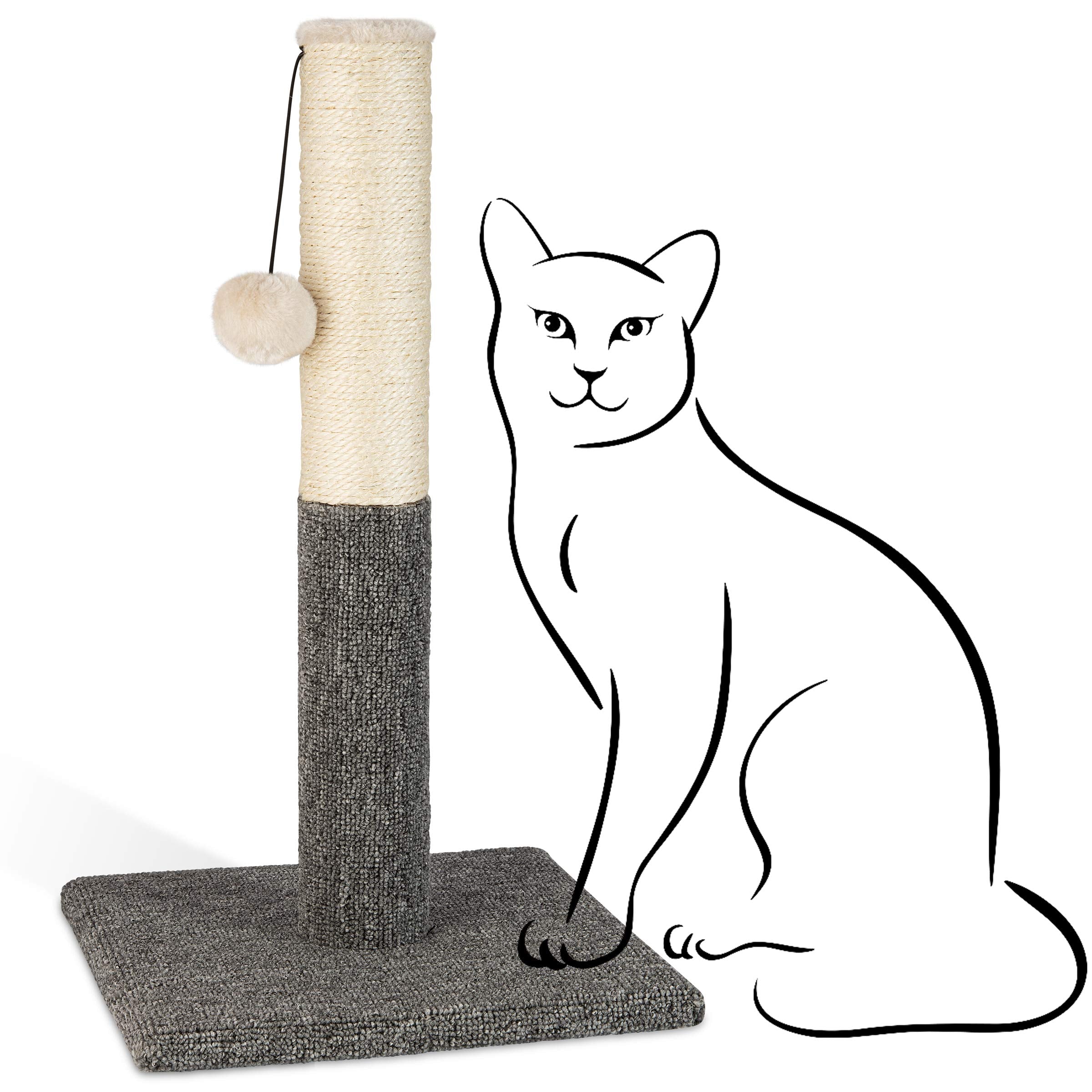 PAWBEE 20 Tall Cat Scratching Post for Indoor Cats - Durable Sisal Rope Scratcher Pole with Playful Hanging Ball - Ideal Cat Tow