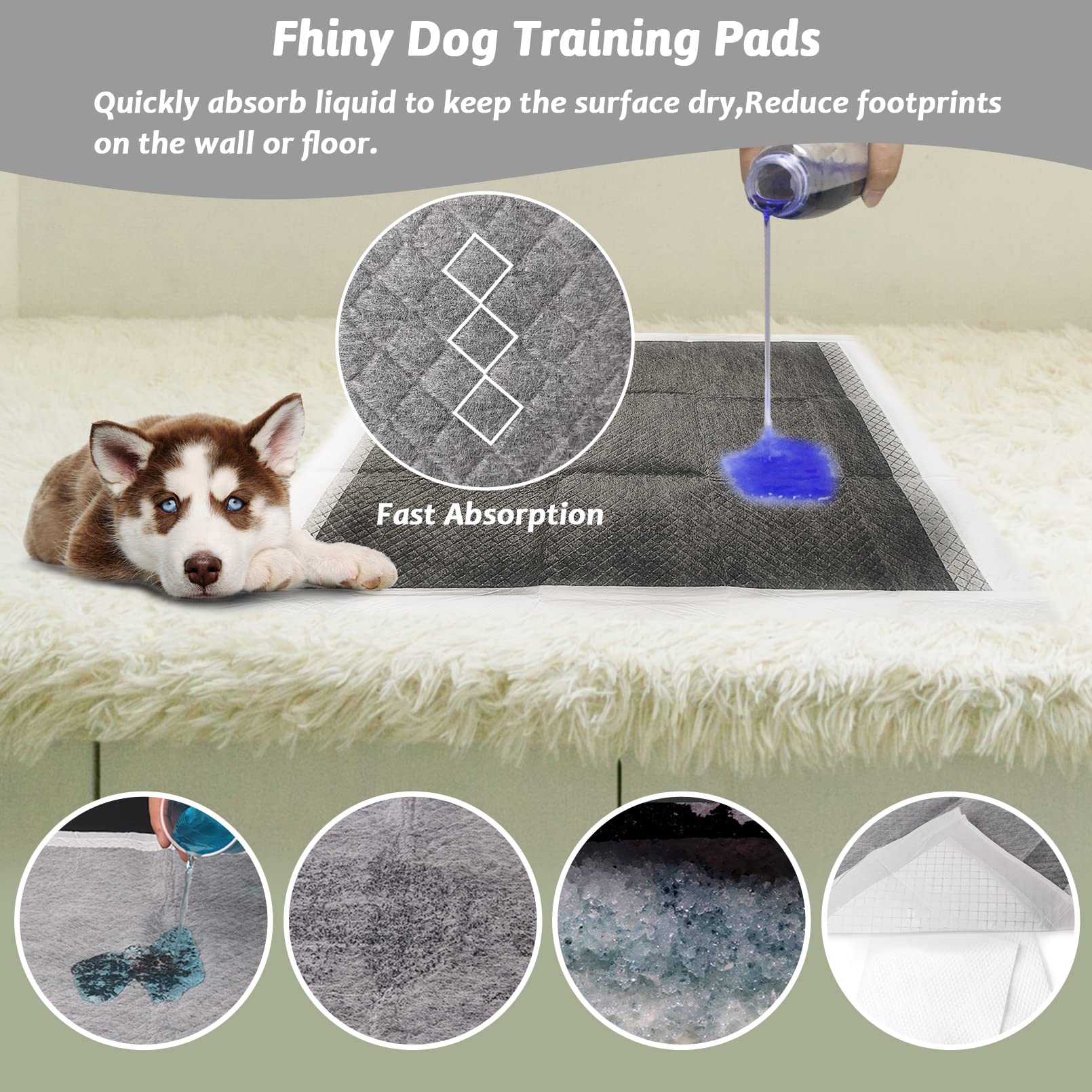 Fhiny Pee Pads for Small Dogs, 24 x 24 40 PCS Large Disposable Puppy Pads Leak-Proof Super Absorbent Charcoal Potty Training Pad