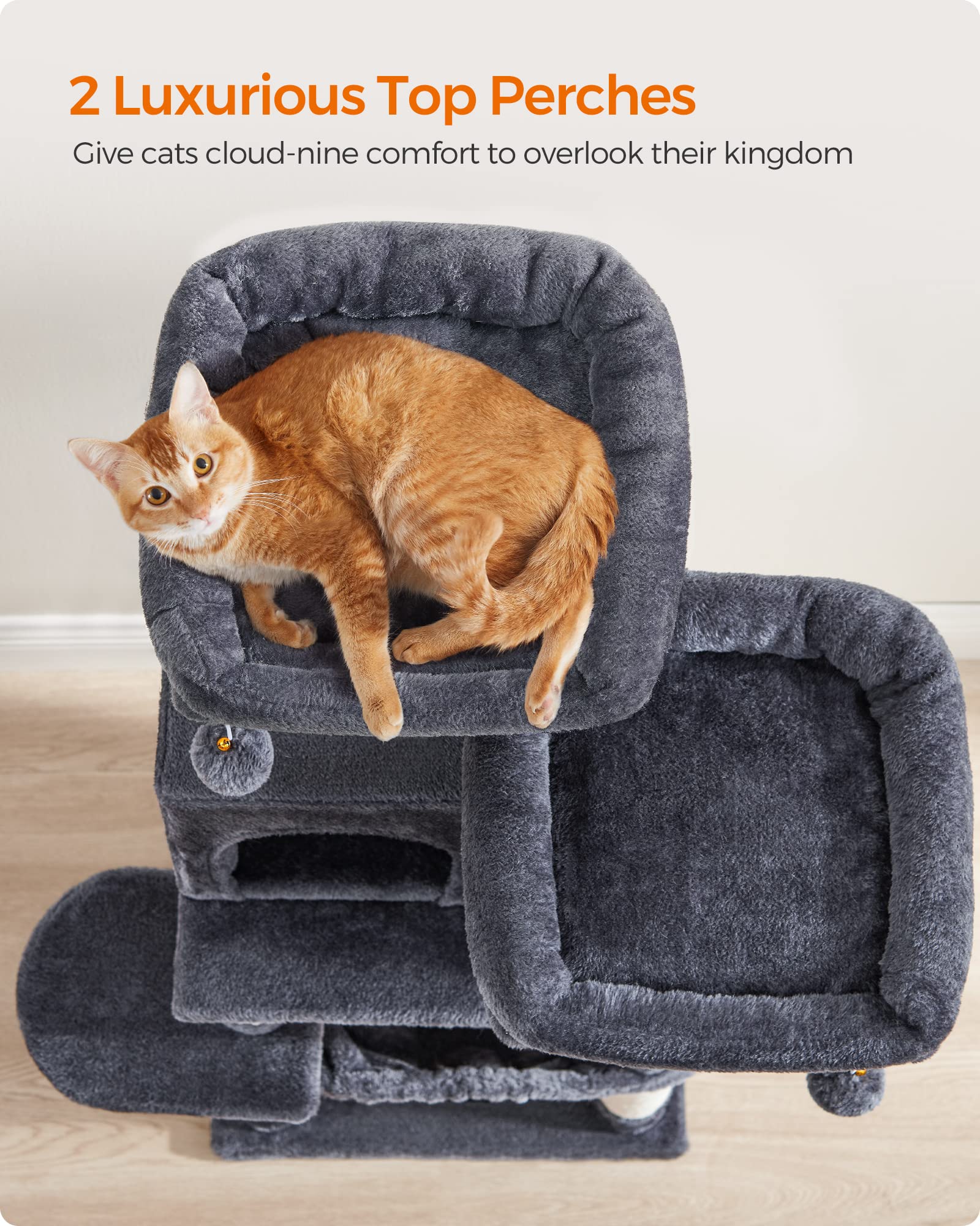 Feandrea Cat Tree, 44.1-Inch Cat Tower For Indoor Cats, Multi-Level Cat Condo With 11 Scratching Posts, 2 Perches, Cave, Hammock