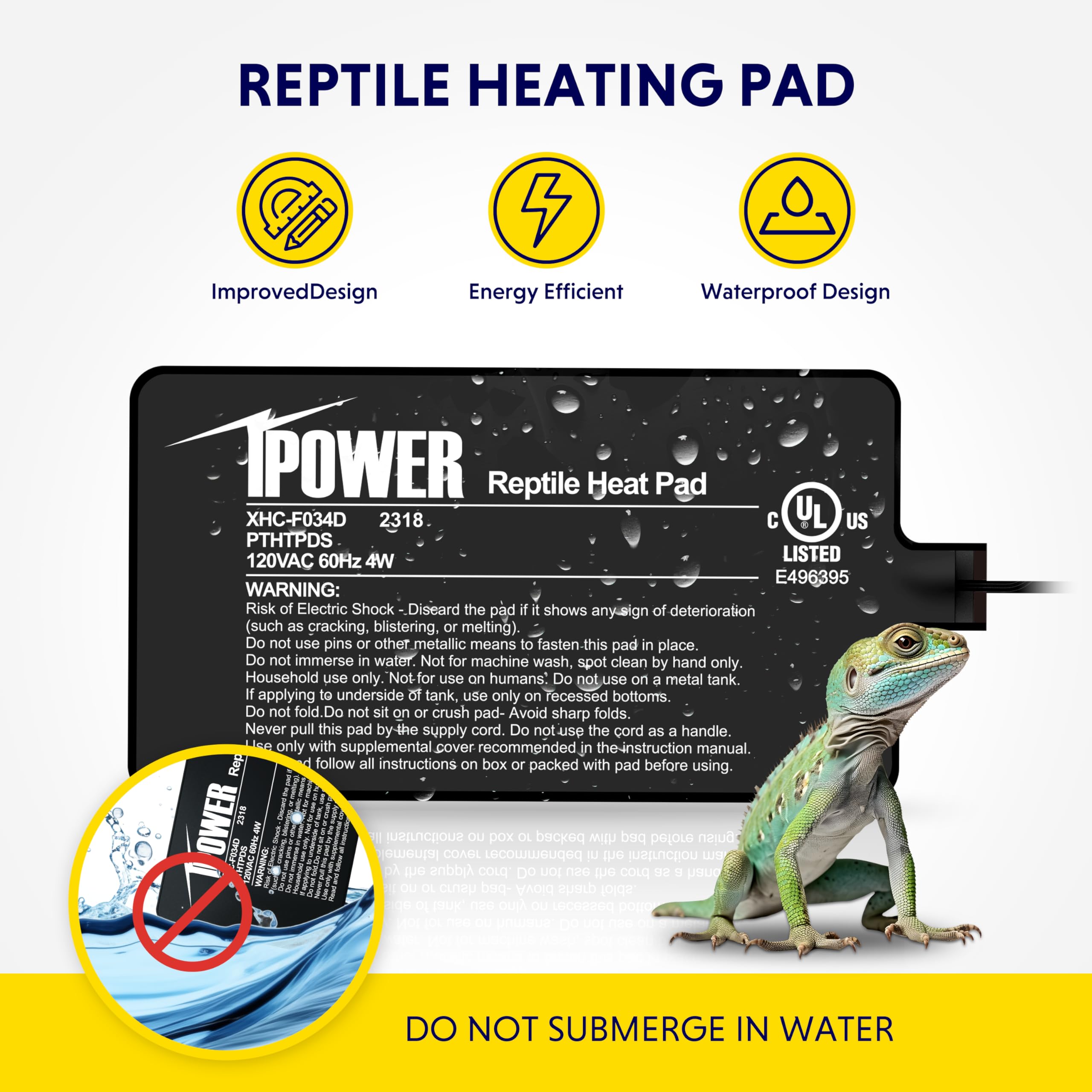iPower 4 by 7-Inch 4W Reptile Heat Mat, LCD Digital Aquarium Thermometer, Under Tank Warmer Terrarium Heat Pad for Turtles Lizar