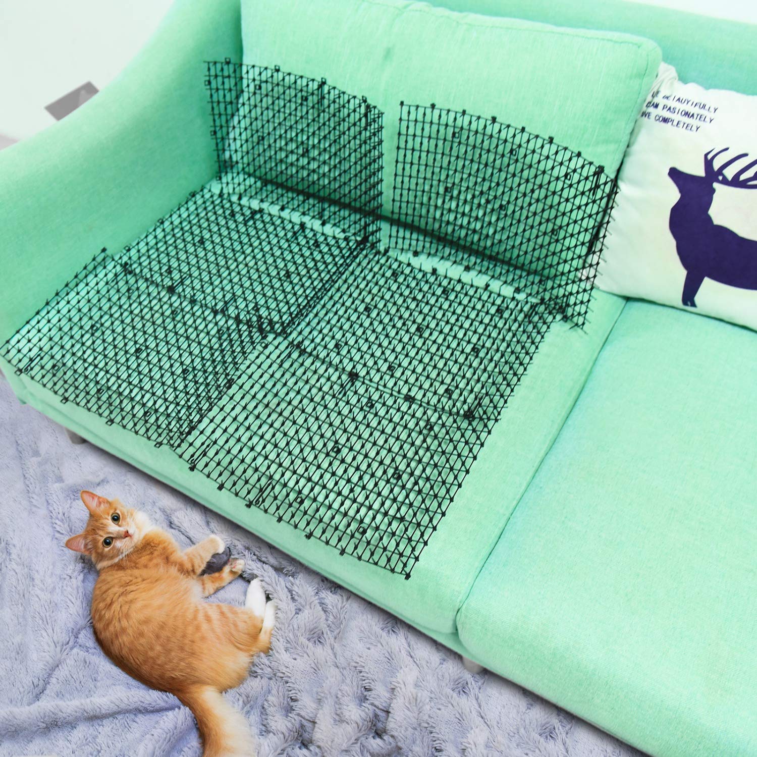 Pomeat Cat Scat Mat 15 PCS with Spikes, 16x12'', Plastic, Black, Cat Deterrent for Outdoor and Indoor Use, Model LCNEMIJDA1