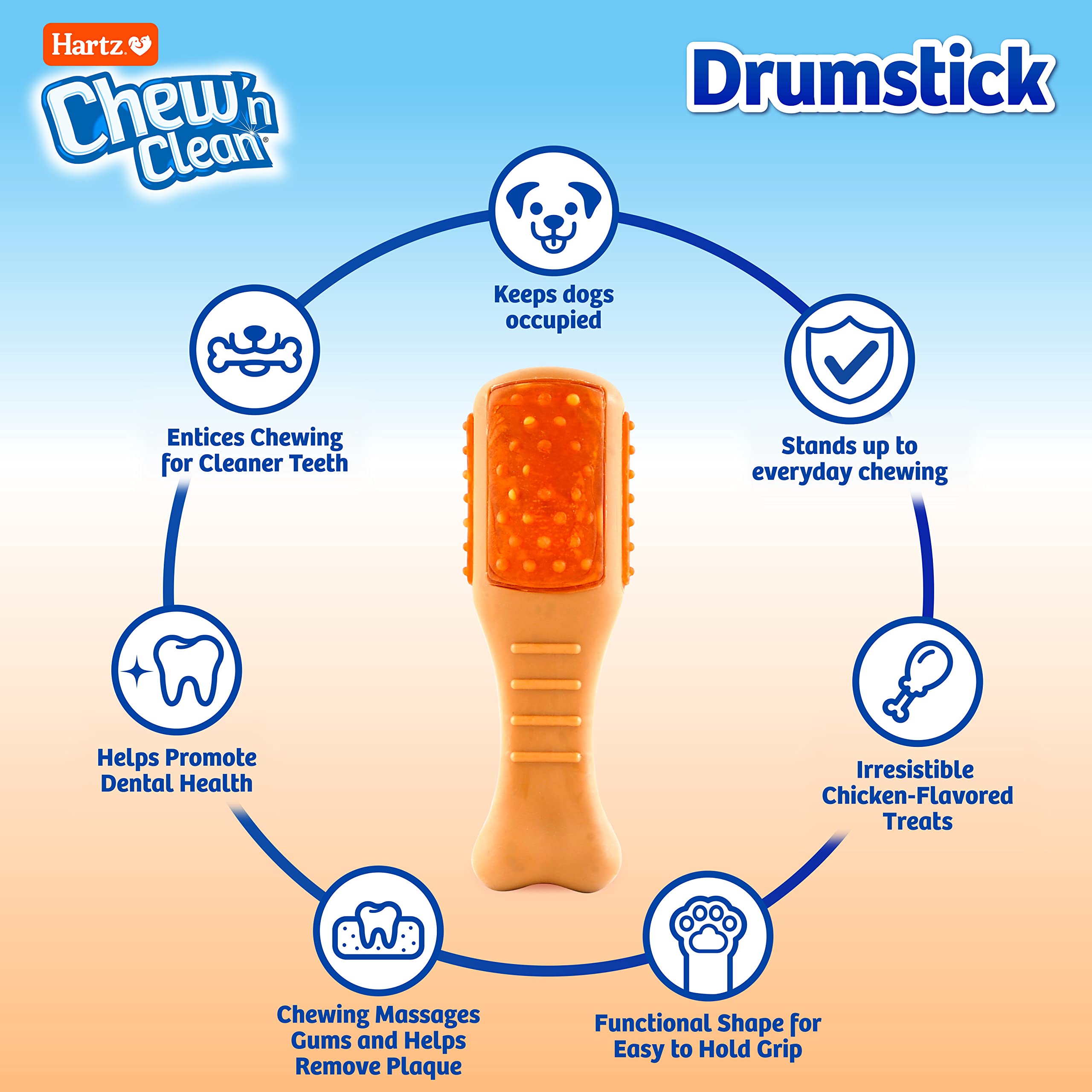 Hartz Chew n Clean Chew Toy and Treat in One Chicken Flavored Drumstick Dog Toy, Small