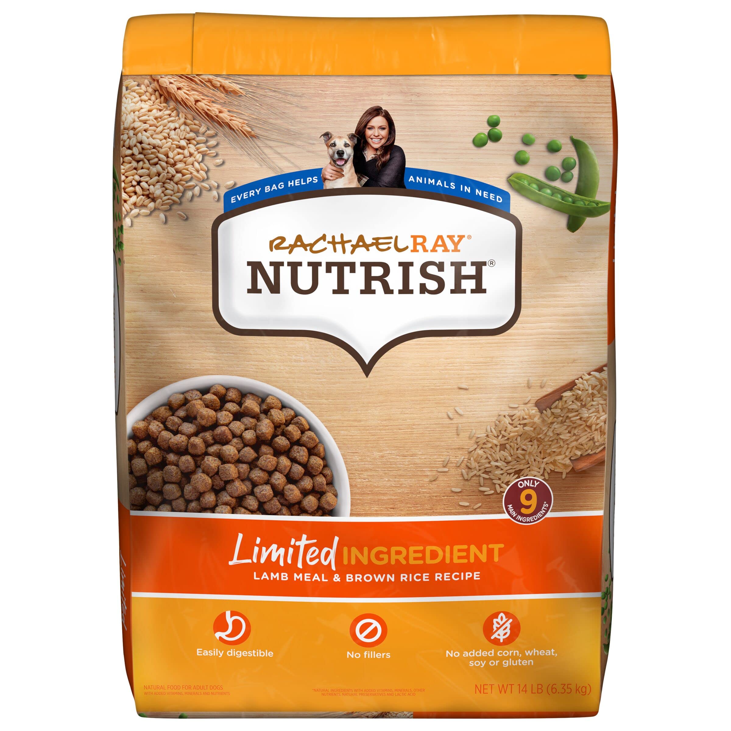 Nutrish Limited Ingredient Lamb Meal & Brown Rice Recipe Dry Dog Food, 14 lb. Bag, Packaging May Vary (Rachael Ray)